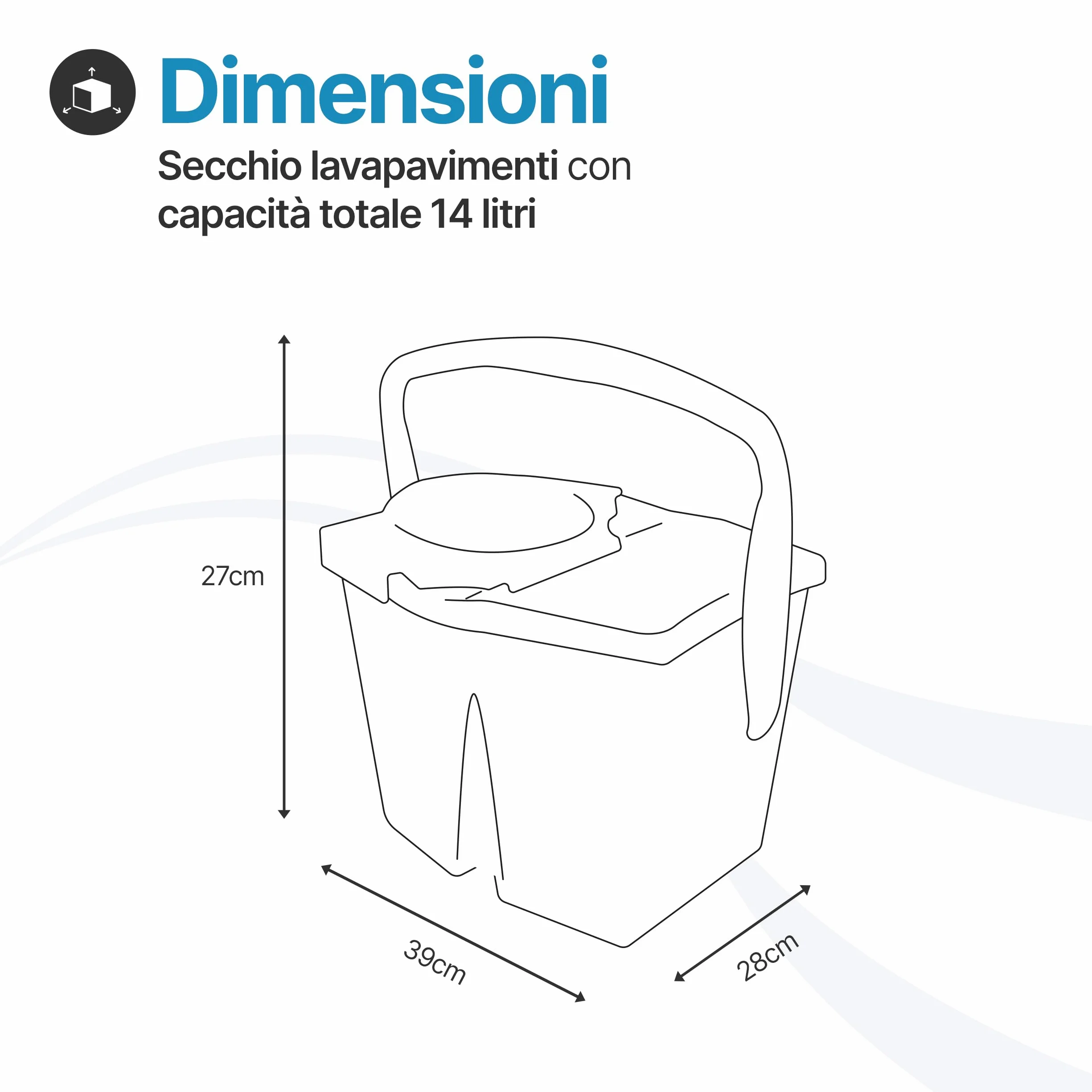 Tomaino - Secchio Lavapavimenti Doppia Vasca in Plastica - Mocio Lavapavimenti 7 litri con Strizzatore - 2 Vasche per Acqua Pulita e Sporca - Secchio Mocio Professionale e Casalingo