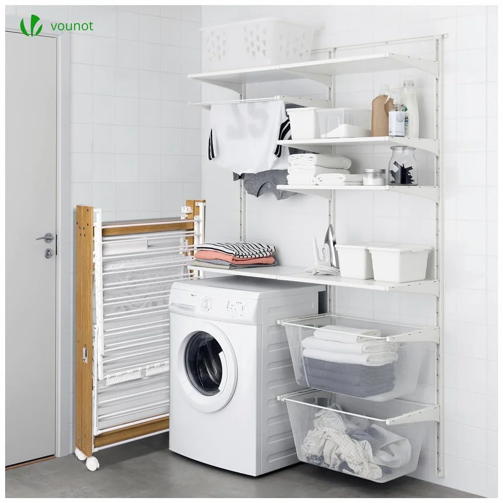 Stendibiancheria Pieghevole Estensibile 180x61x105cm Bianco 2 Livelli con Rete Asciugatura