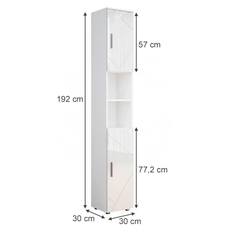 Vicco Mobile bagno alto Irma, Bianco lucido, 30 x 192 cm, per la conservazione di accessori da bagno e compatibile con la serie Irma
