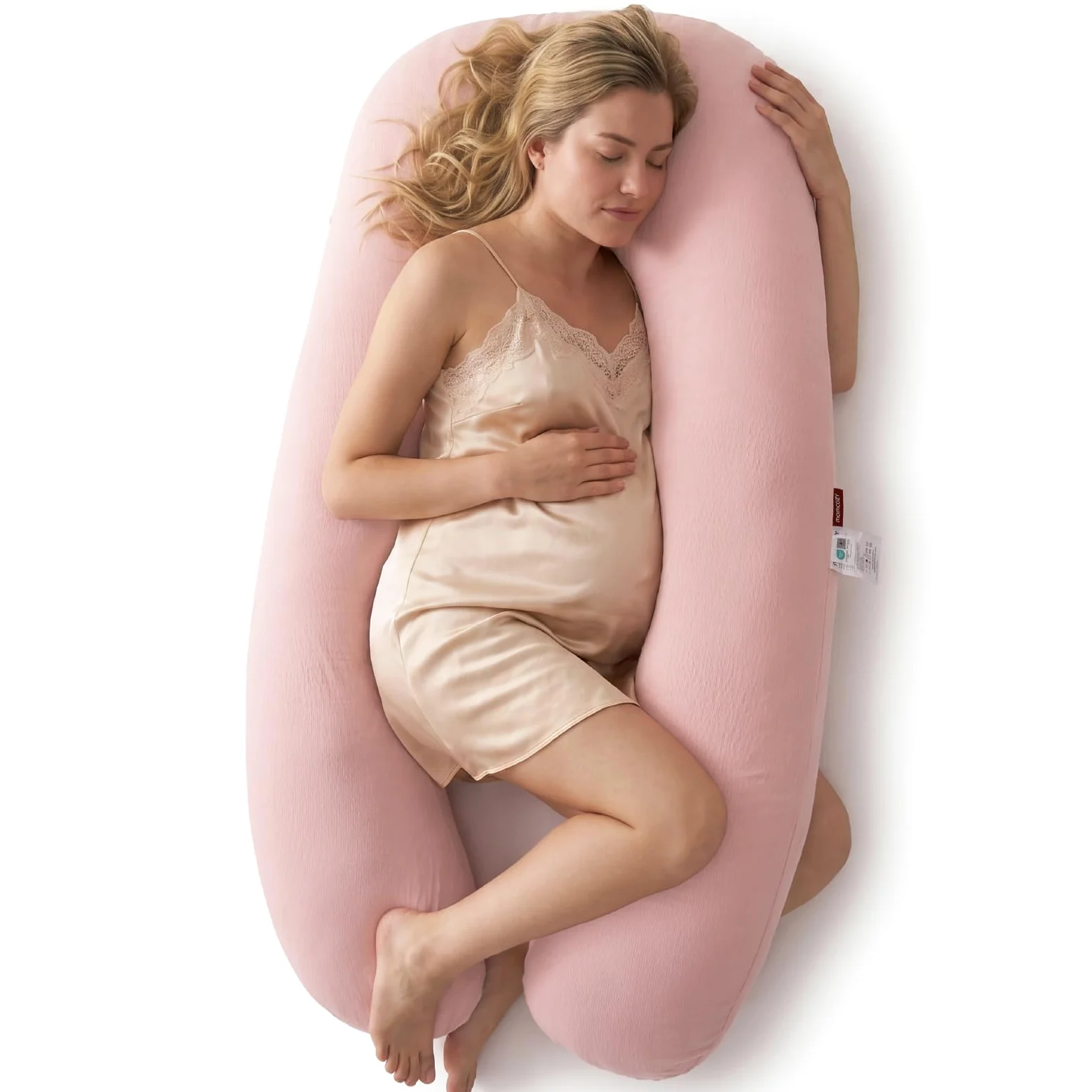 momcozy U Lite Cuscino Gravidanza, Cuscino Premaman Simmetrico per Dormire sul Fianco, Supporto per Pancia, Schiena, Fianchi e Gambe, Tessuto Crêpe di Cotone Elasticizzato, Più Stretto e Leggero