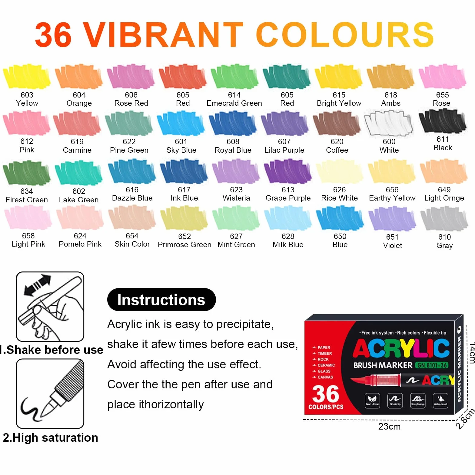 Laconile 36 Colori Pennarelli Acrilici Brush Pen Set per Pittura Vetro Ceramica