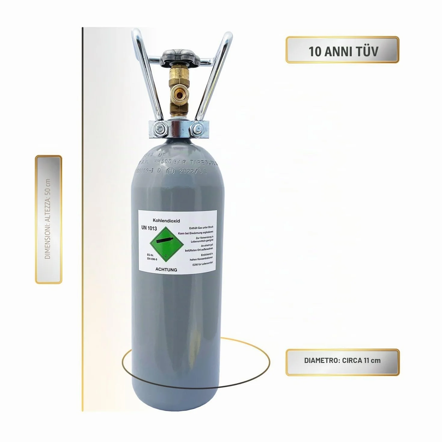 Bombola di CO2 - Bombola di stoccaggio riutilizzabile con anidride carbonica E290 - Bombola di anidride carbonica per sistema di erogazione (2 kg)