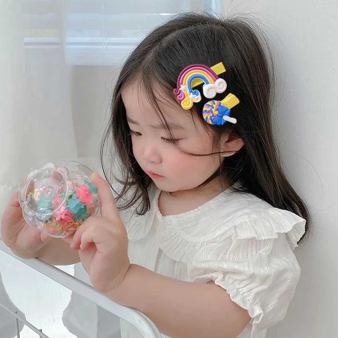 28 Pezzi Mollette per Capelli Bambina Accessori Colorati Clips Arcobaleno