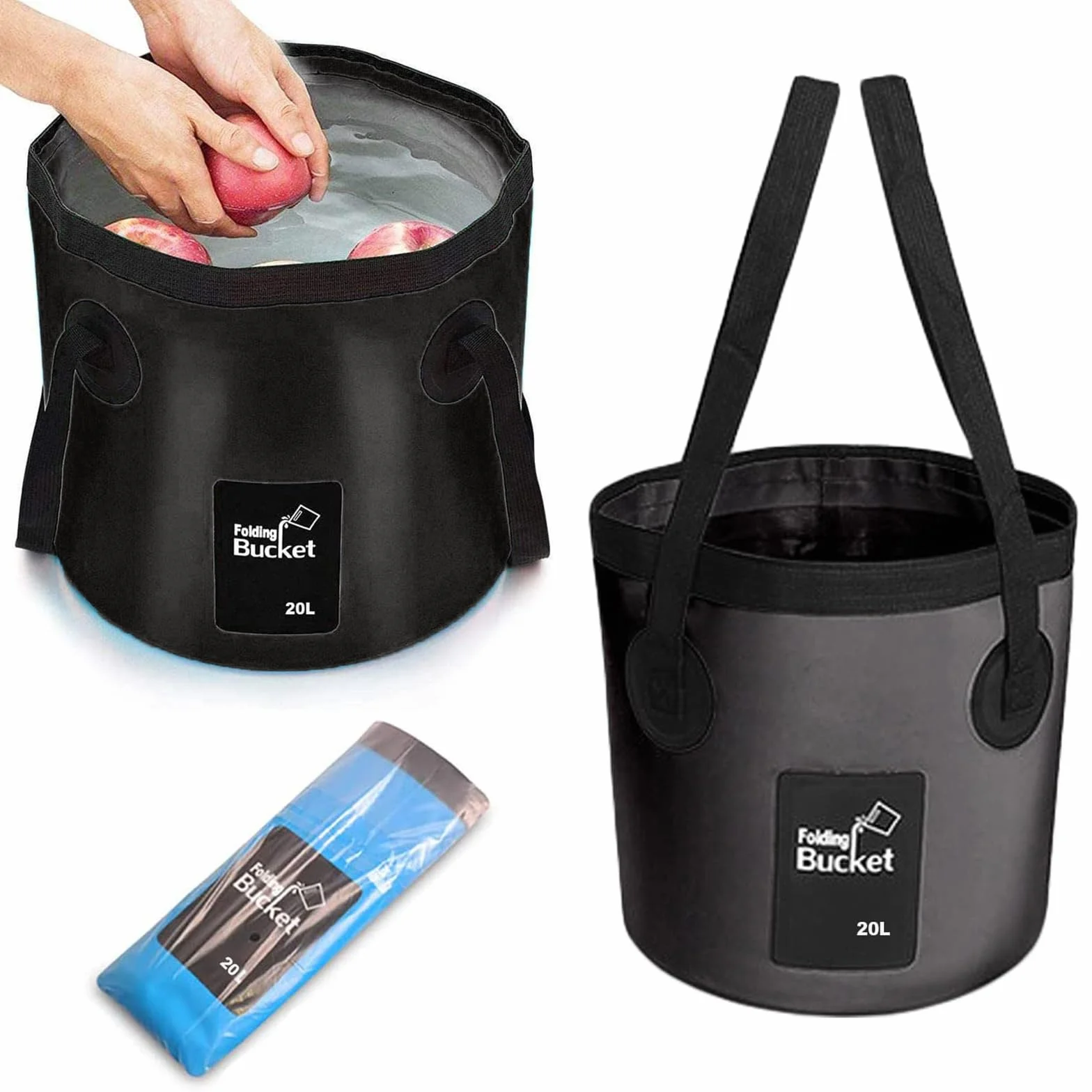 Secchio Pieghevole, Contenitore Portatile per Acqua, Secchio Pieghevole Multifunzionale, Contenitore dell'Acqua per la Pesca-Campeggio-Giardinaggio, 20 L, Nero