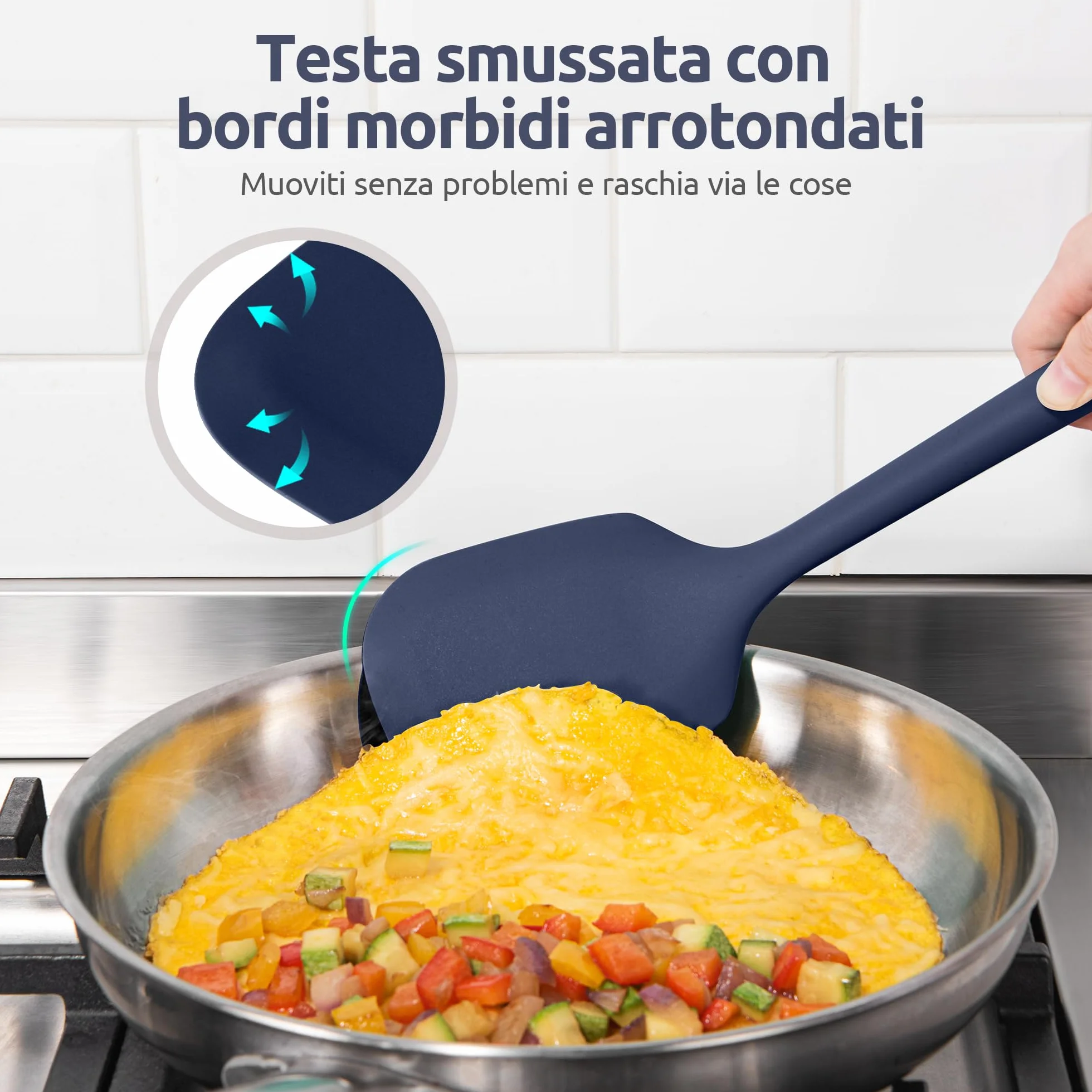 U-Taste Utensili da cucina in silicone extra lunghi 315℃, Spatole, cucchiai e mestolo antiaderente (5 Pz, Blu notte)