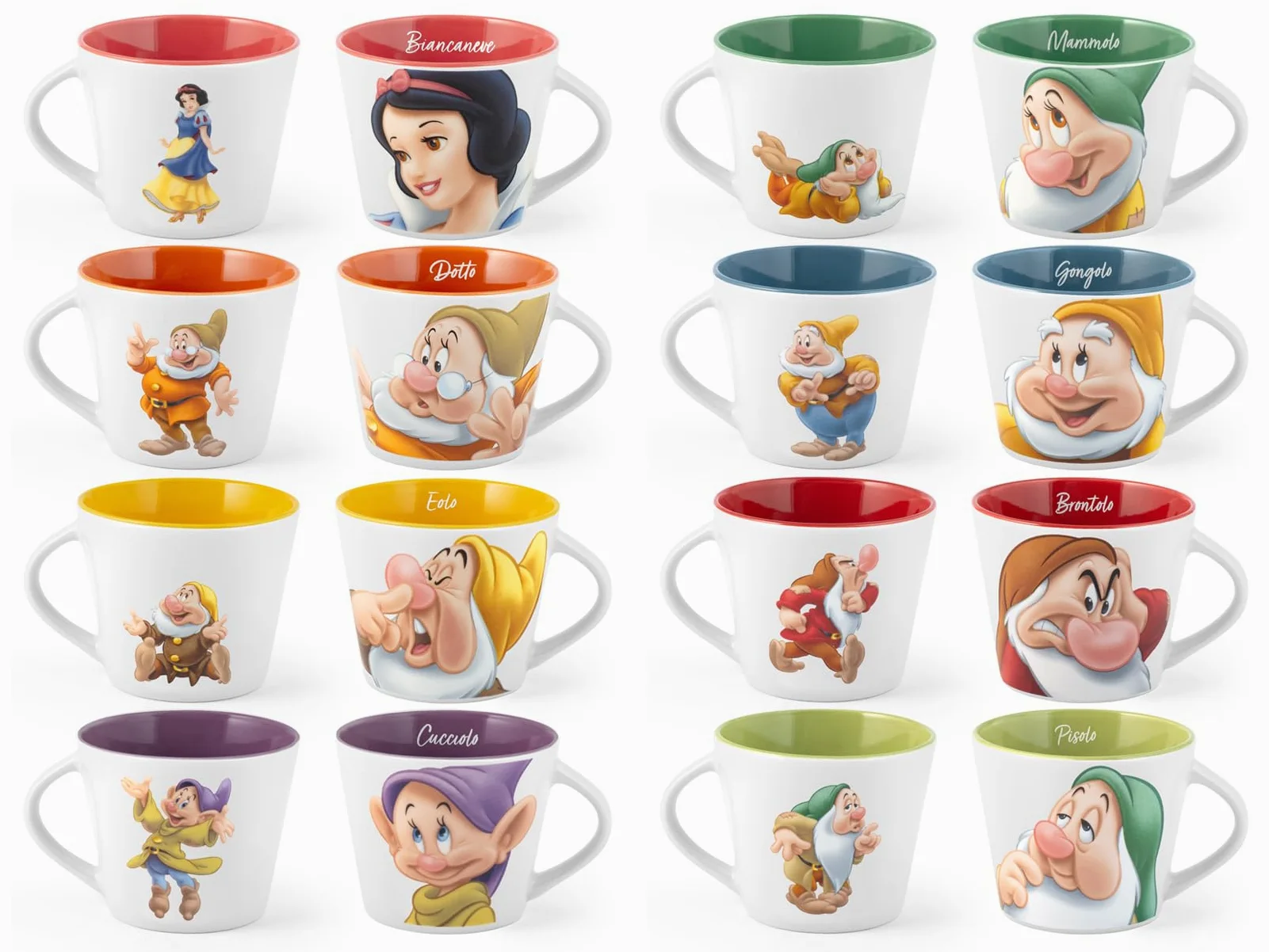 Home Disney- Sette nani, set 12 tazze da te' Sette nani POP, 280 cc, personaggi assortiti, New Bone China, lavabili in lavastoviglie, idonee al microonde