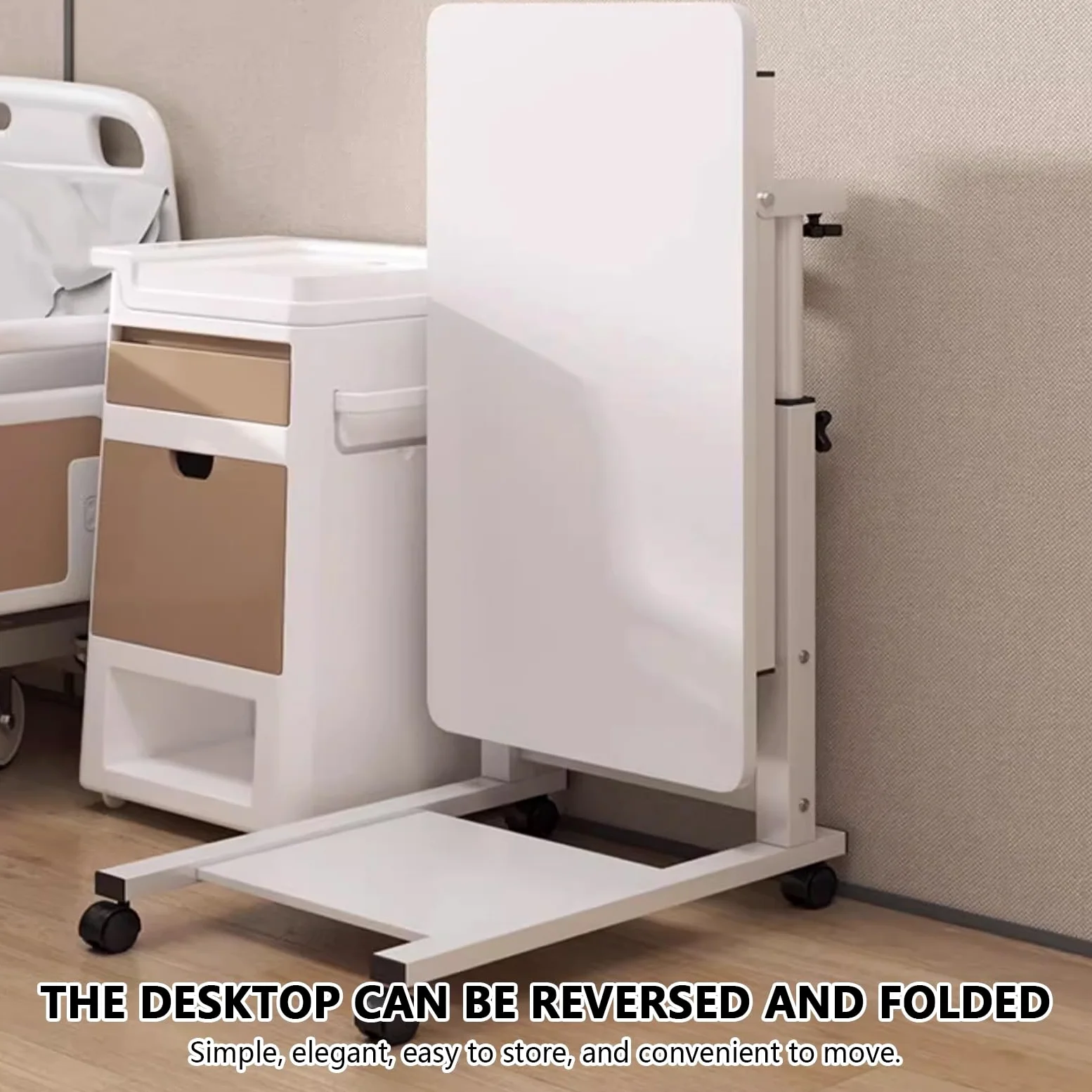 Tavolino da letto regolabile in altezza per laptop, tavolino con ruote, scrivania per casa, ospedale e divano