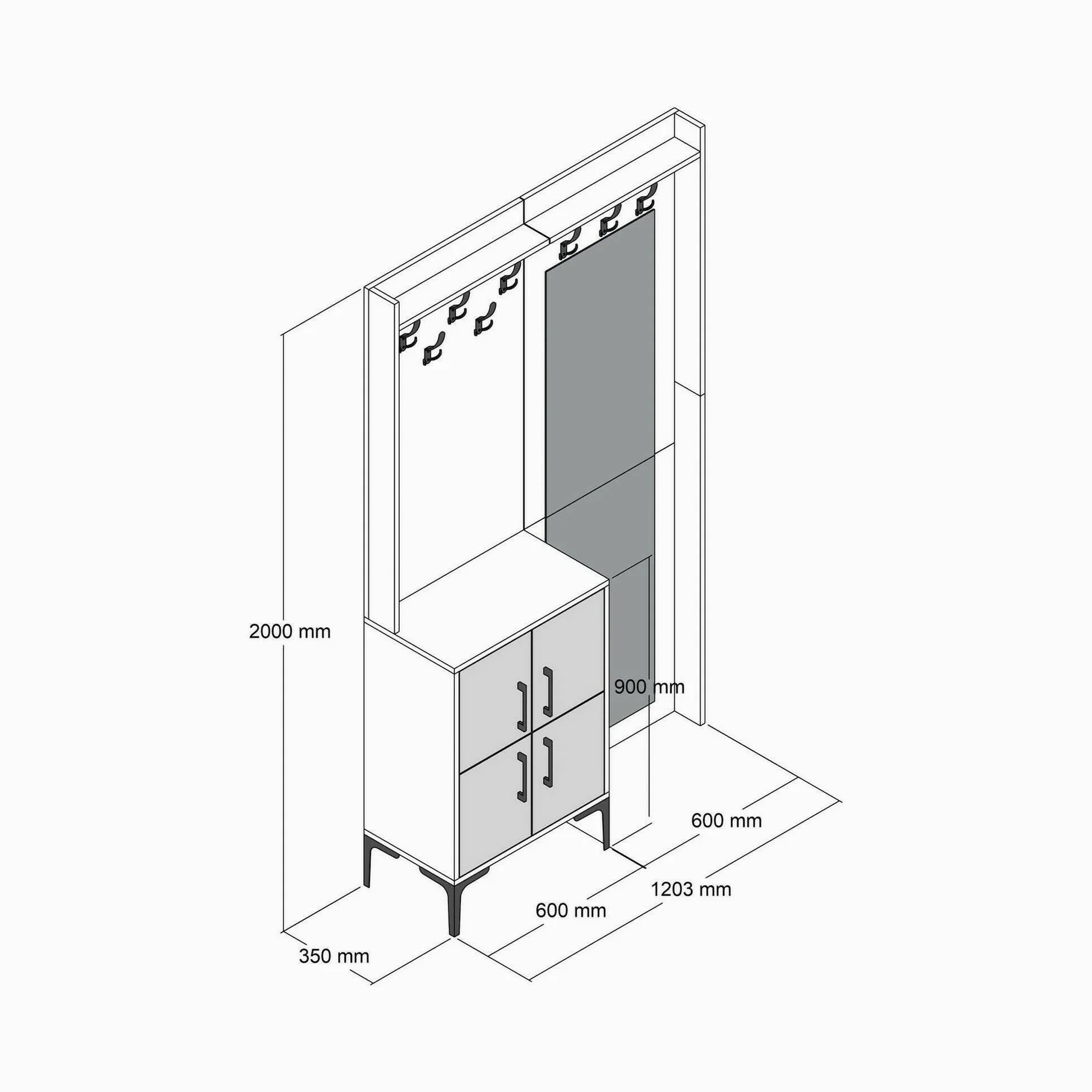 Dmora - Mobile da ingresso Pollux, Entratina appendiabiti, Composizione per atrio, Consolle portaoggetti multifunzione, 120x35h200 cm, Noce e Bianco