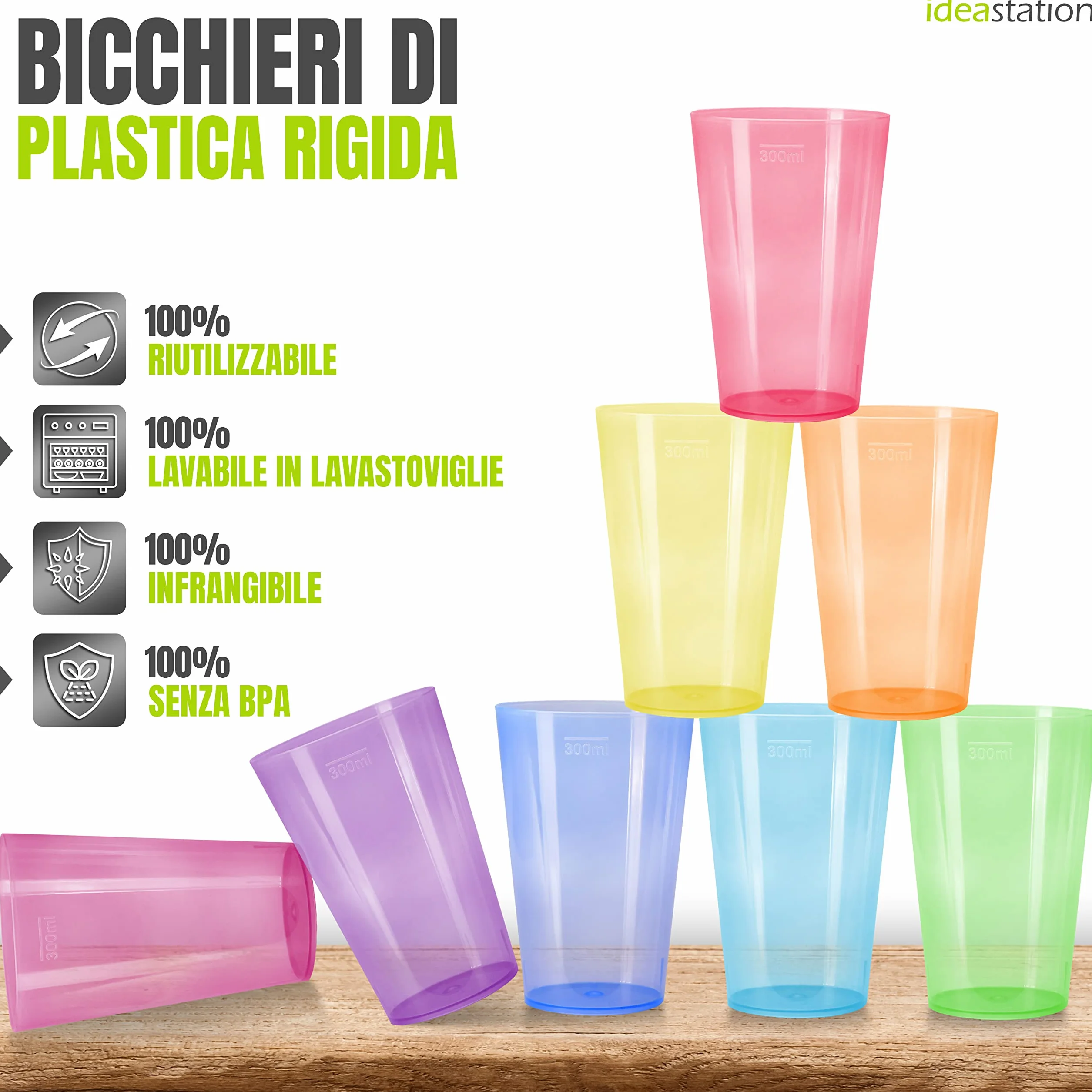 Bicchieri Plastica 300 ml Colorati Cocktail Birra Acqua