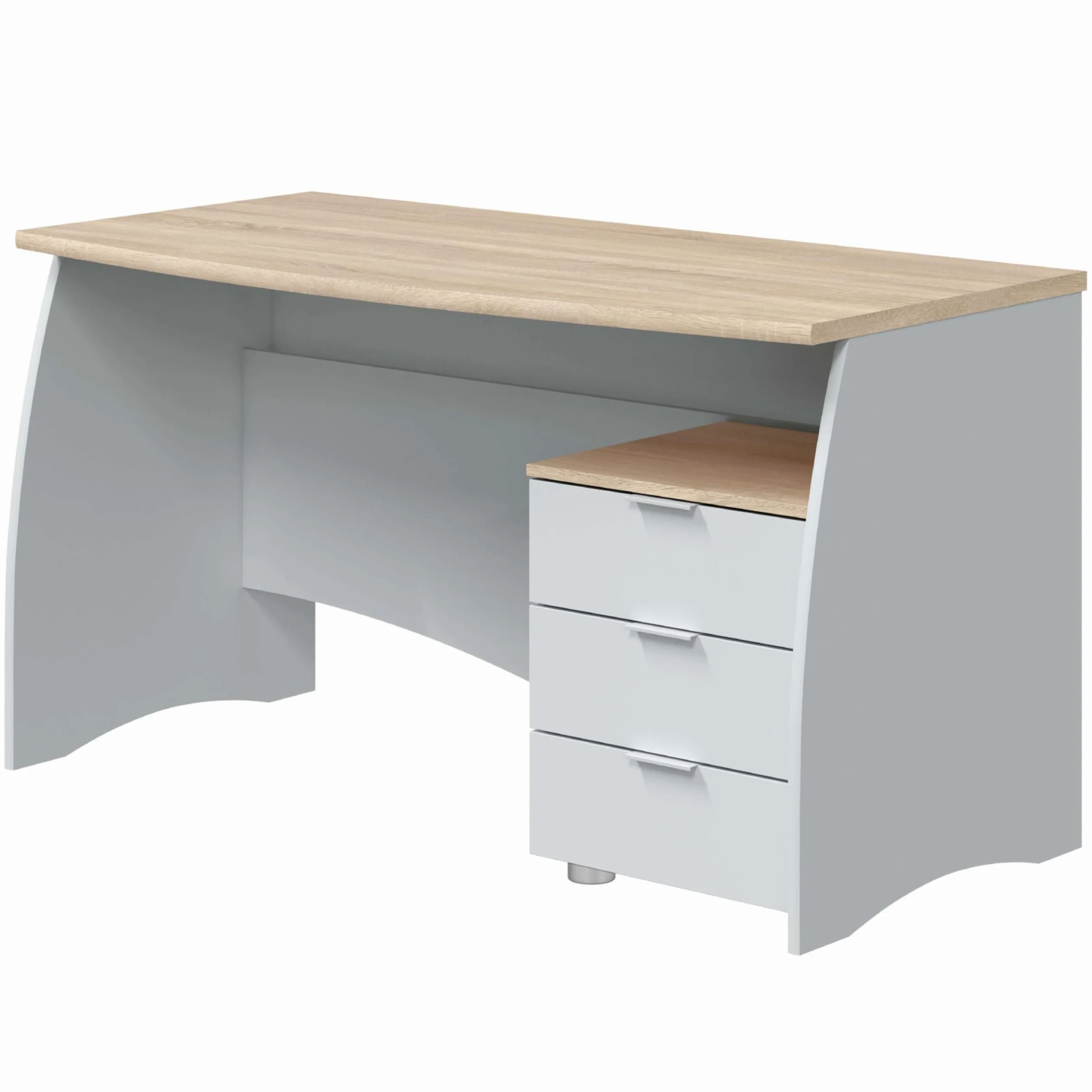 Habitdesign Tavolo da ufficio con 3 cassetti, tavolo da ufficio o studio, modello Stil, finitura in Balnco Artik e Rovere Canadian, dimensioni: 136 cm (larghezza) x 67 cm (fondo) x 74 cm (altezza)