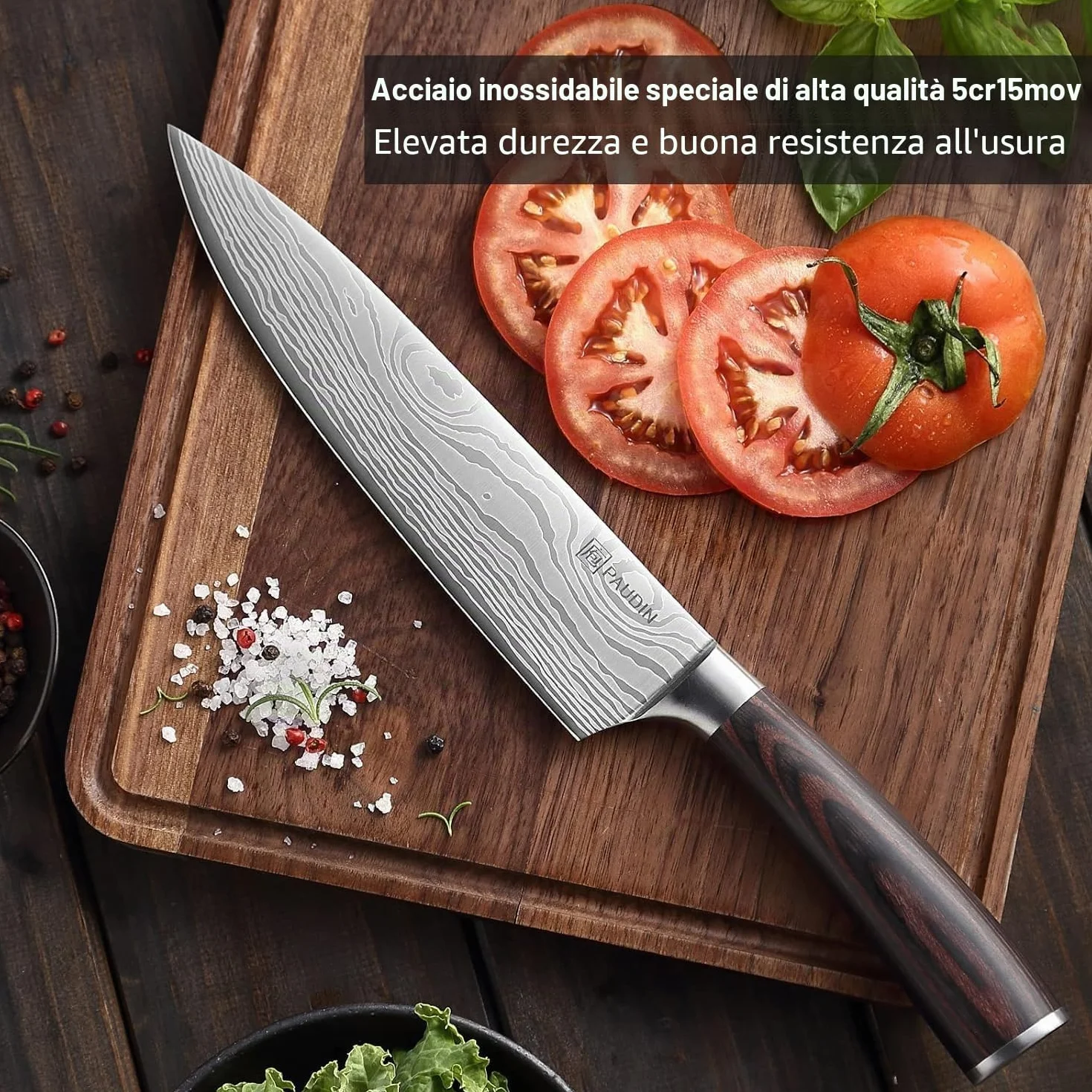PAUDIN Coltello da Chef Professionale da 20 cm, da Cucina per Cuoco, in Acciaio Inossidabile al Carbonio di Alta Qualità, Lama Super Affilata con Impugnatura Ergonomica