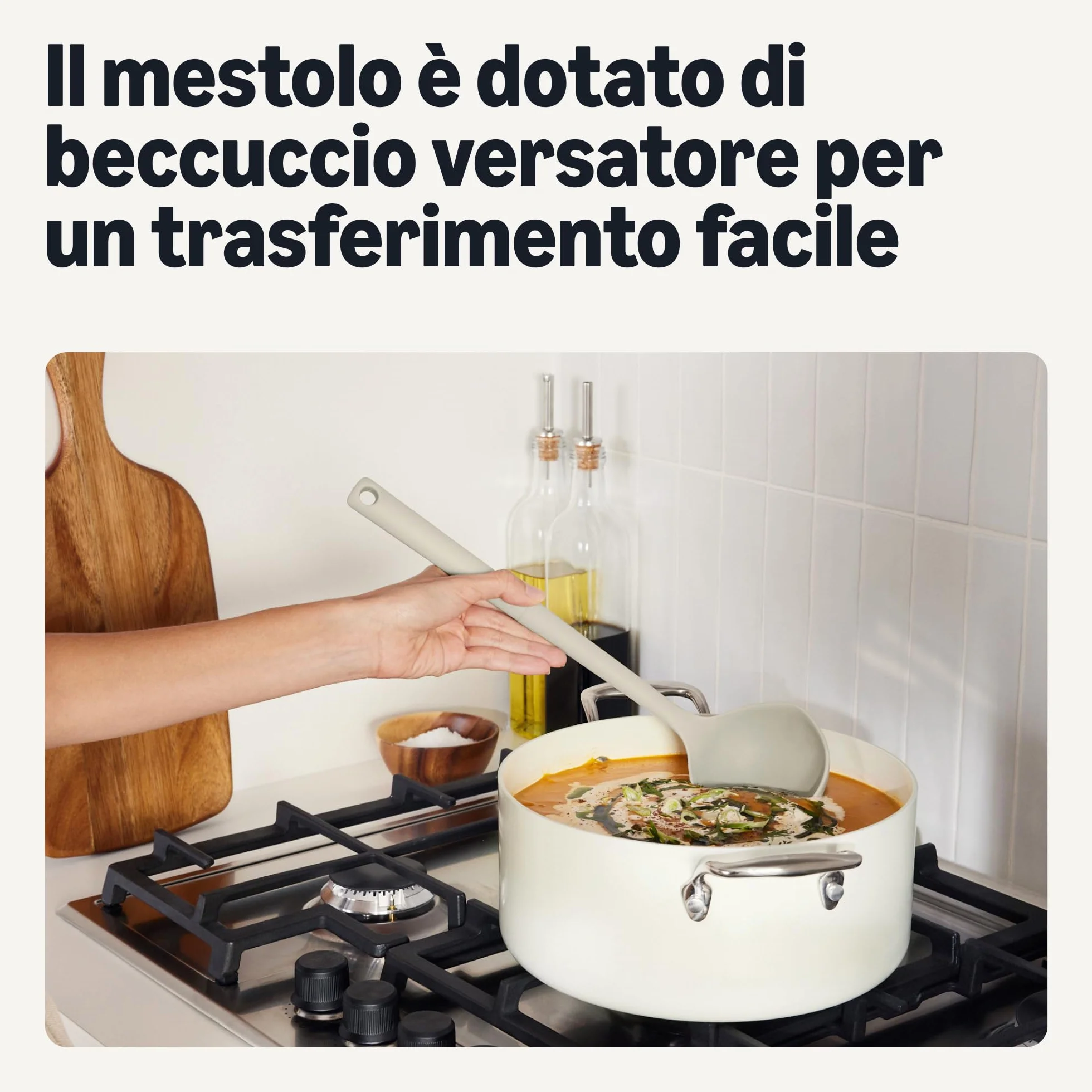 Amazon Basics Cucchiai e Mestoli da Cucina in Silicone, Set di 4 Pezzi, Grigio Lino