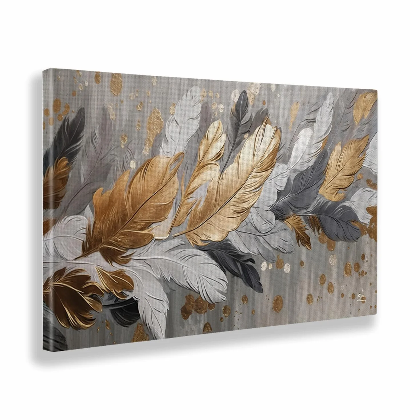 Giallobus - Quadro - 39 - Penne dorate - Tela Canvas Telaio Standard - 100x60 - Pronto da appendere - Quadri moderni per la casa