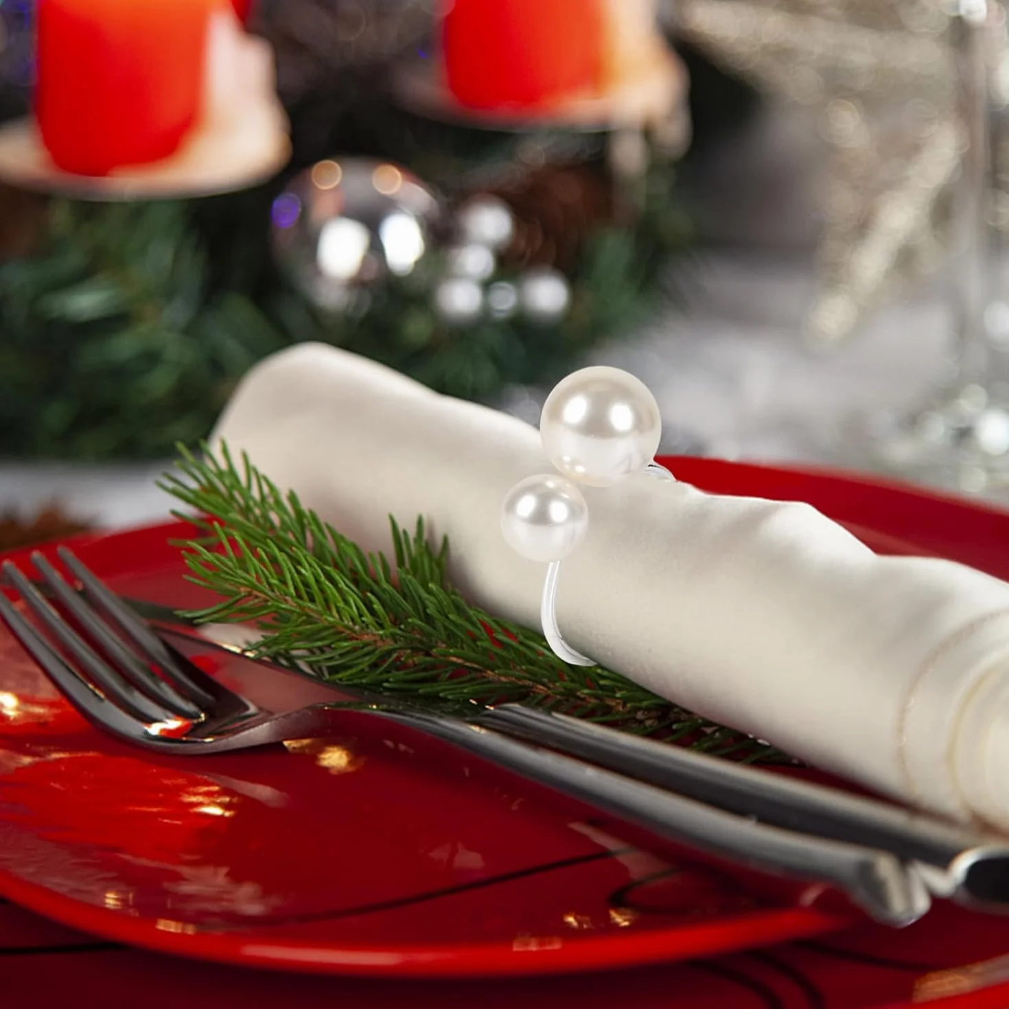 12PCS Anelli per Tovaglioli di Perle Portatovaglioli con Perline Fibbia Tovagliolo Argento per Decorazione da Tavolo Feste Natale San Valentino Matrimonio Compleanno
