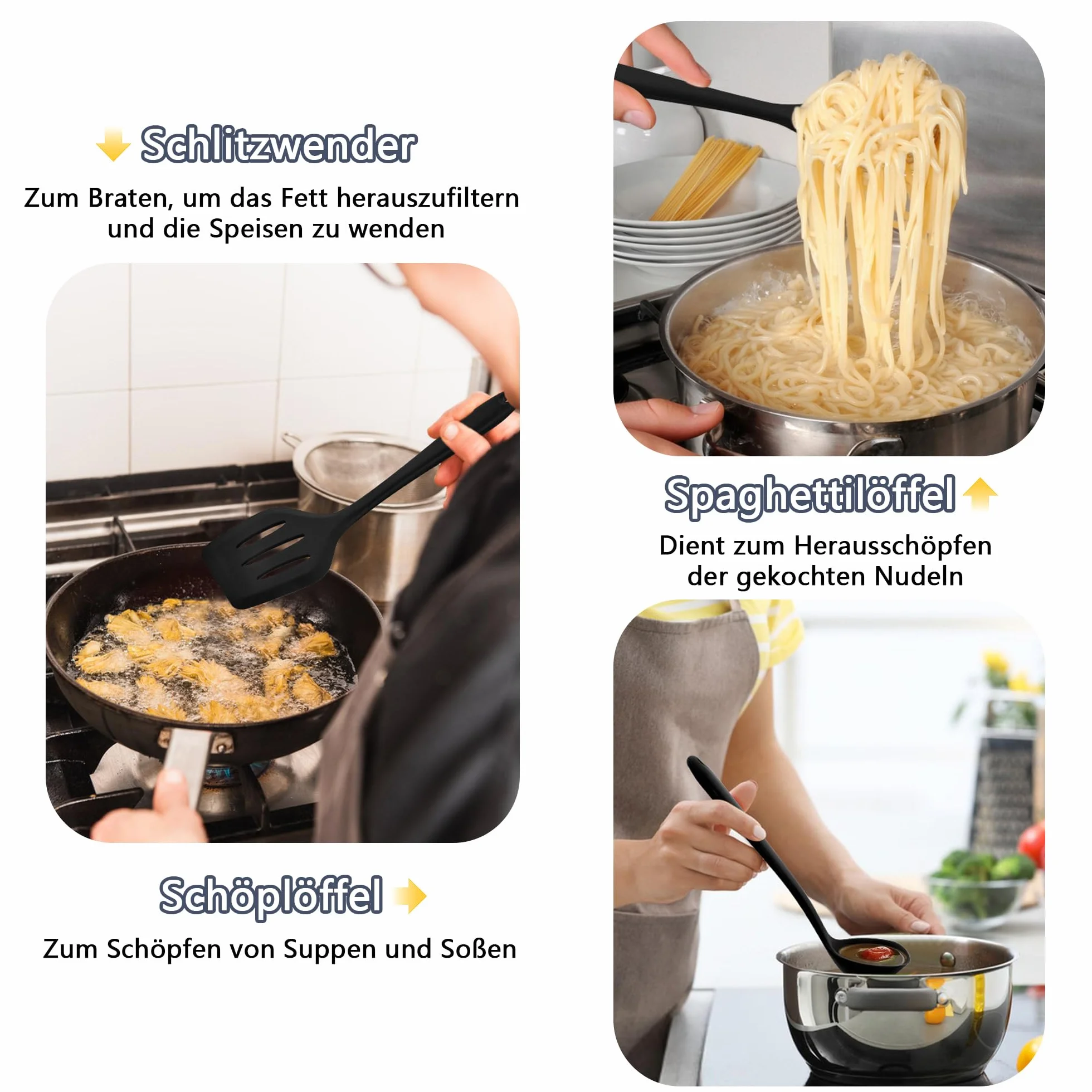 HaWare Set di 8 utensili da cucina (8, nero)