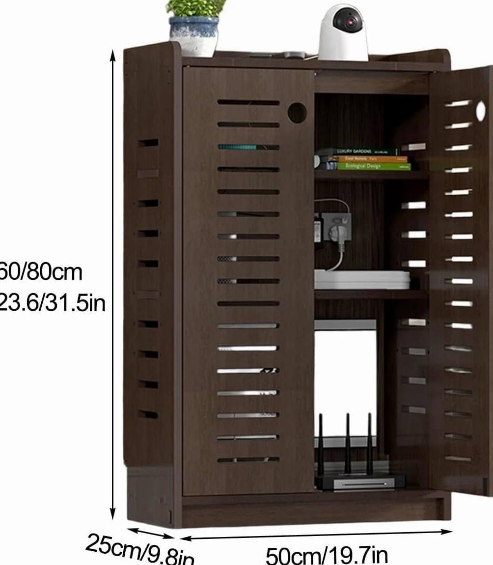 Mobile Porta Router Wifi, Mobile Multimediale Con Vano Nascosto E Sistema Di Gestione Dei Cavi, Scaffale Da Terra Per Modem Per Casa E Ufficio,White 2,50x25x60cm