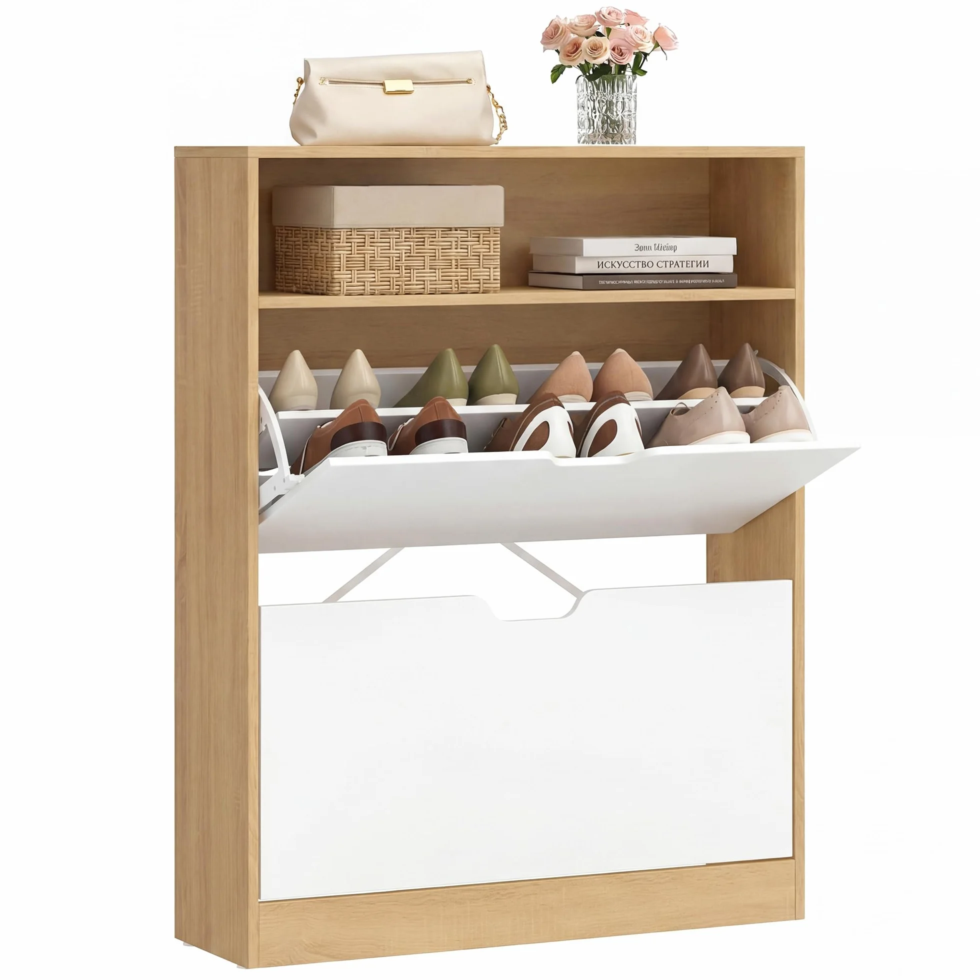 VASAGLE CUSTOS Collezione Scarpiera 24 x 80 x 102 cm 14-16 Paia Rovere Dorato e Bianco Nuvola