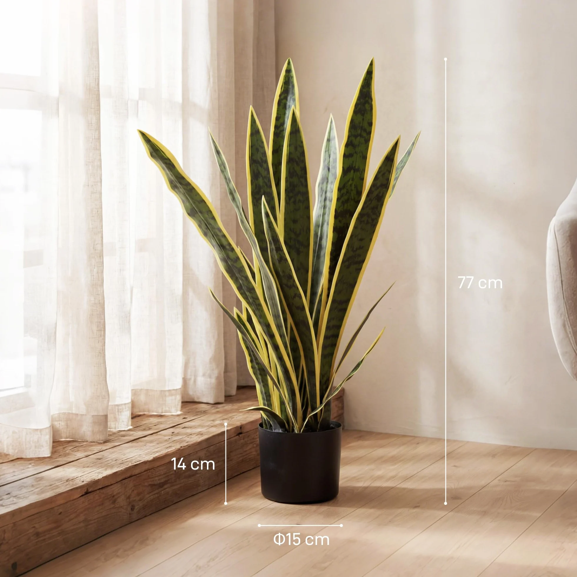 Outsunny Sanseveria Artificiale in Vaso, Pianta Finta da Esterno e Interno con 21 Foglie Modellabili, per Interno ed Esterno, Giardino, Ufficio, Soggiorno, Ø15x77 cm