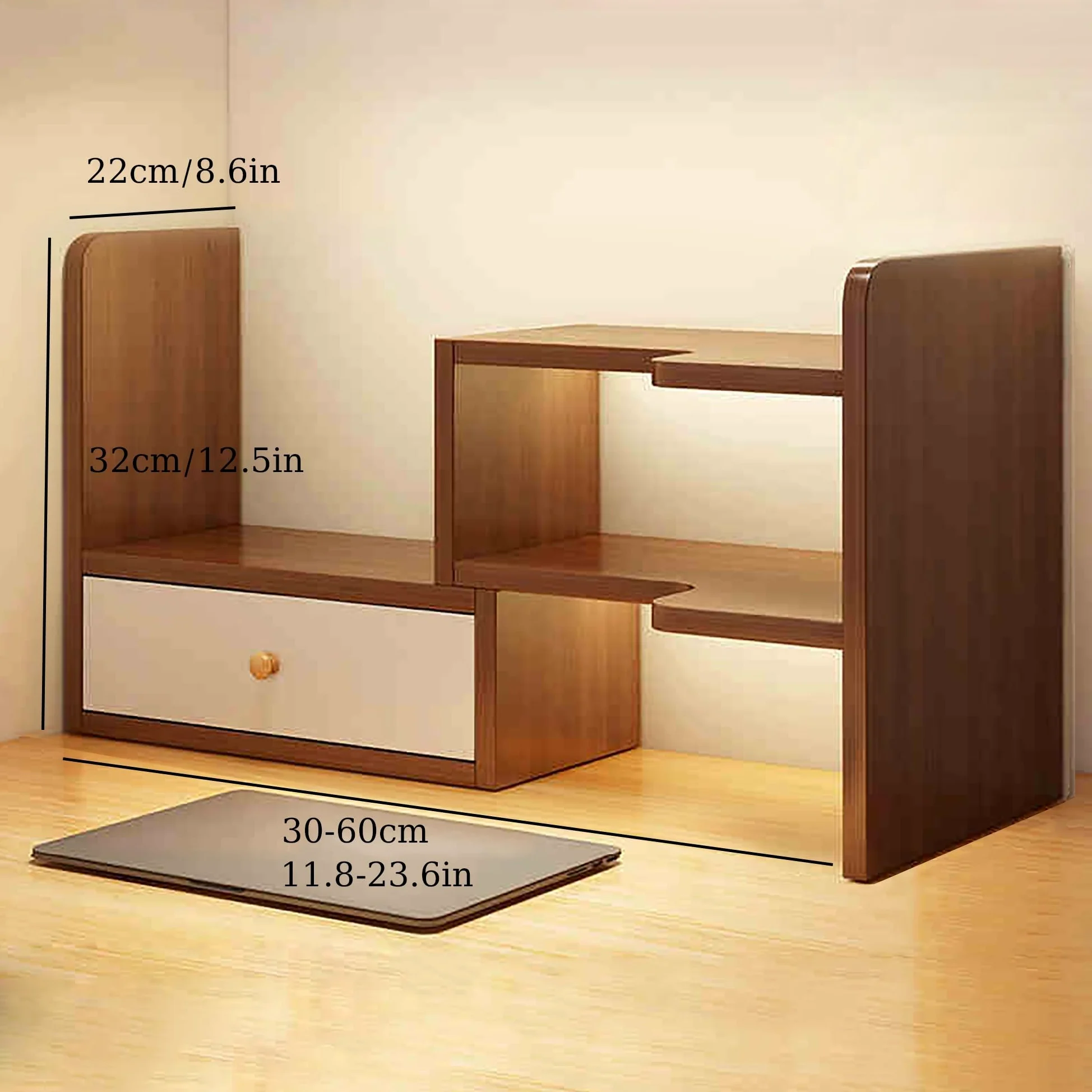 Scaffale da scrivania e da ufficio, in legno, organizer da scrivania per casa, dormitorio, ufficio, mensola superiore compatta per computer, salvaspazio, 31 x 22 x 32 cm