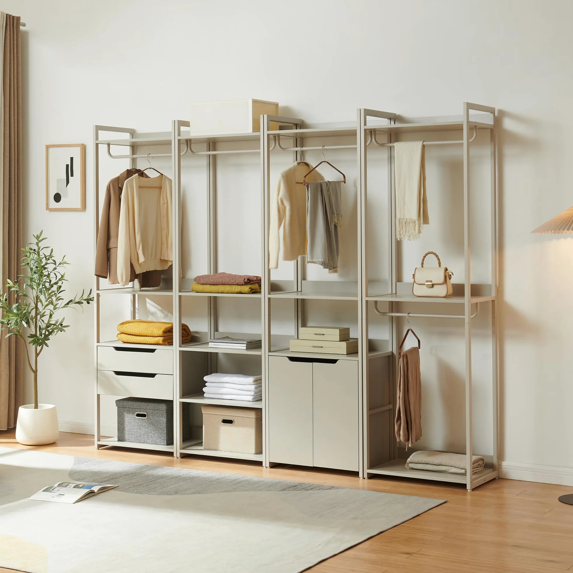 [en.casa] Stand Appendiabiti da Terra in Acciaio con 5 Ripiani Guardaroba Aperto con Vano Asta Portabiti Organizzatore per Ingresso Camera da Letto 200 x 61 x 40 cm - Grigio