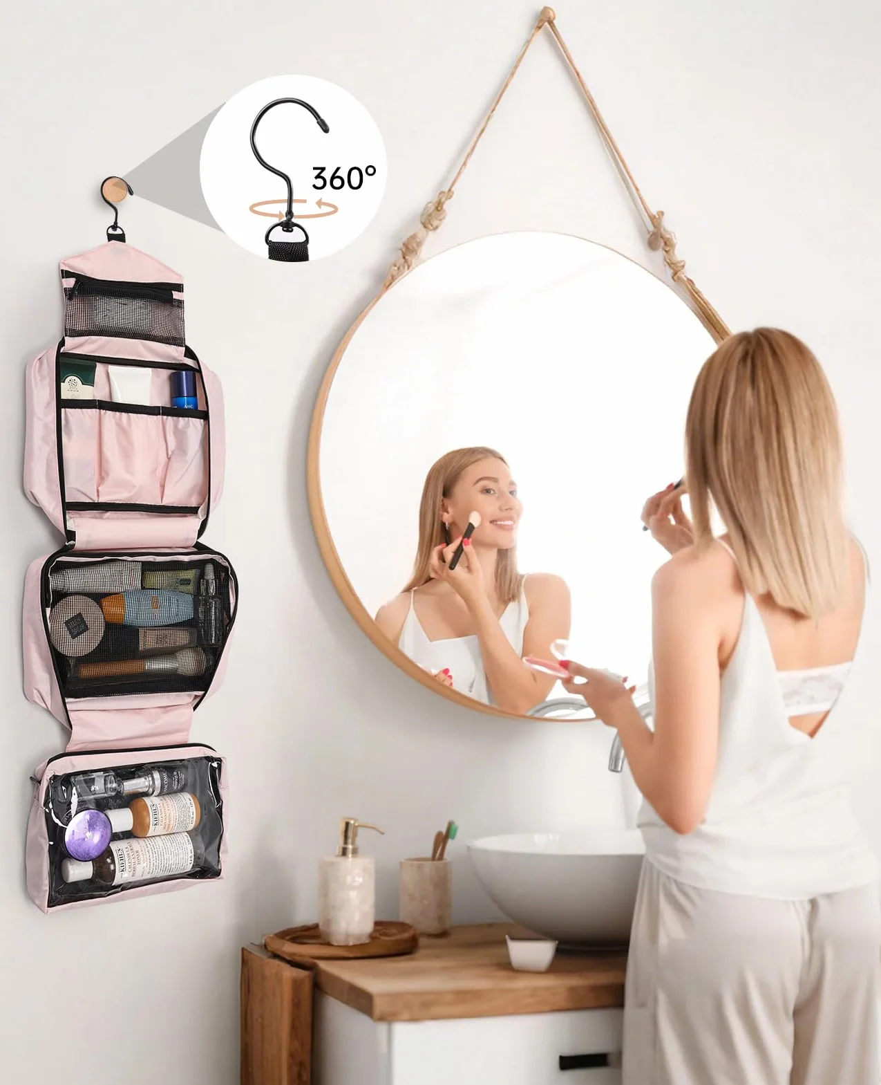 Beauty Case da Viaggio Impermeabile 4 in 1 per Donna, Grande Borsa da Toilette da Appendere