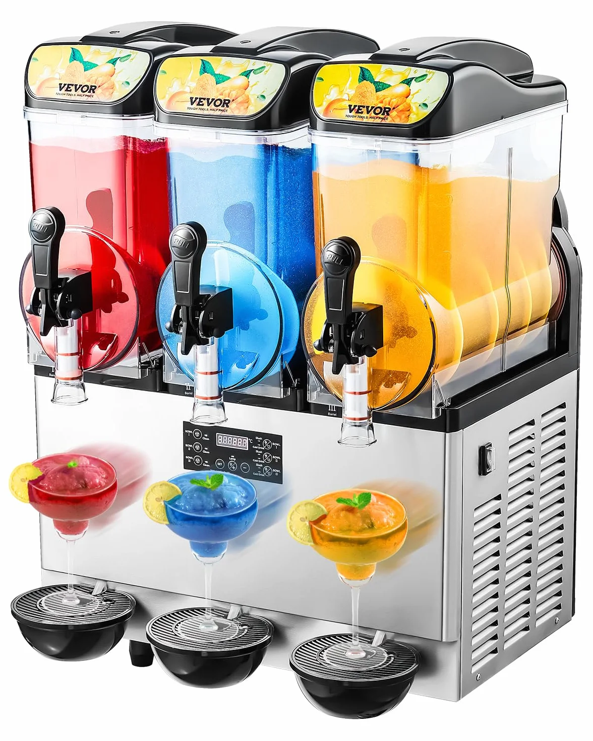 VEVOR Macchina per Bevande Ghiacciate Commerciale, Macchina per Granita Slushy a Triplo Serbatoio 15L x 3 Acciaio Inox