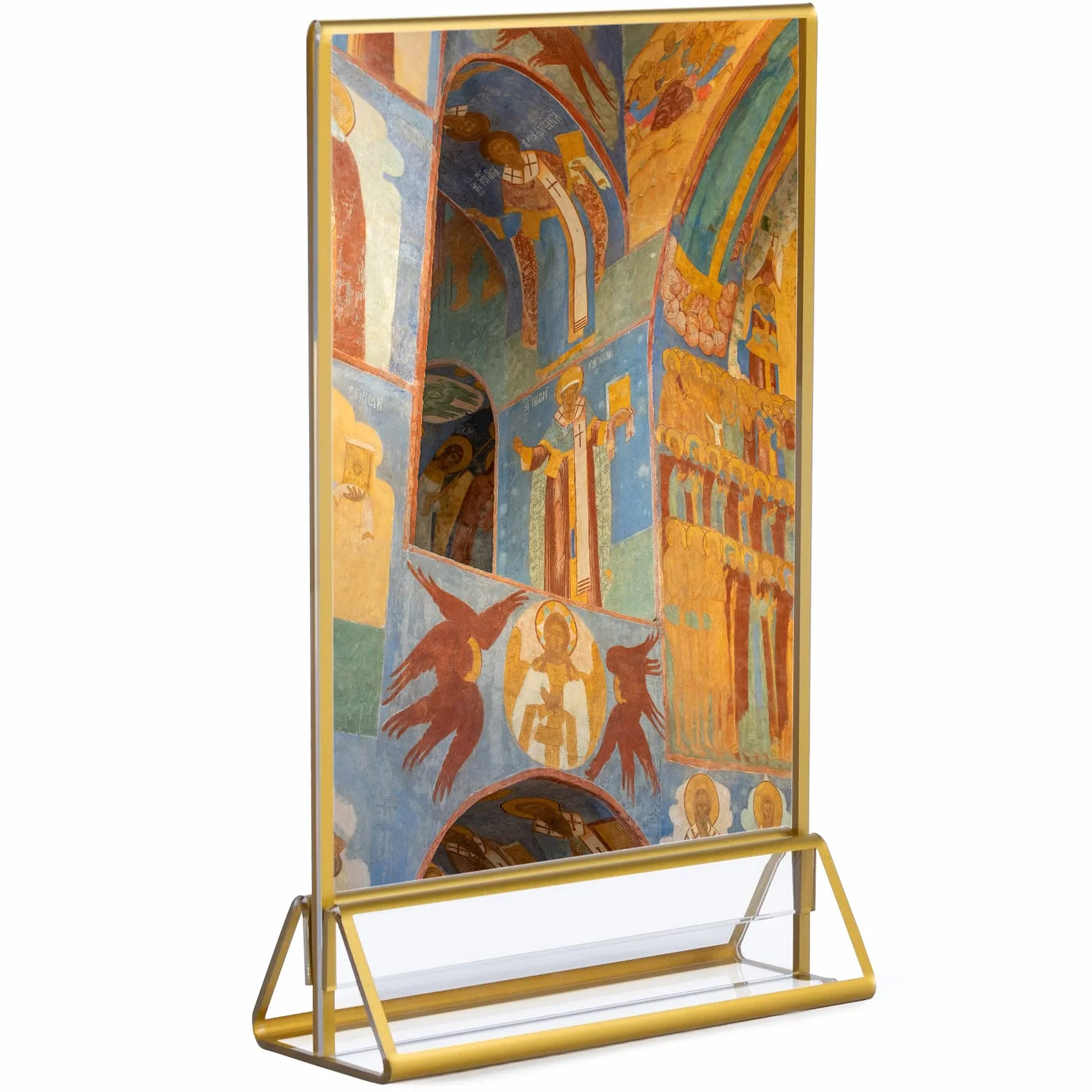 Dezzer Supporto per cartelli in acrilico con bordi dorati, 6 pezzi verticali per menu da tavolo (12,7 x 17,8 cm)