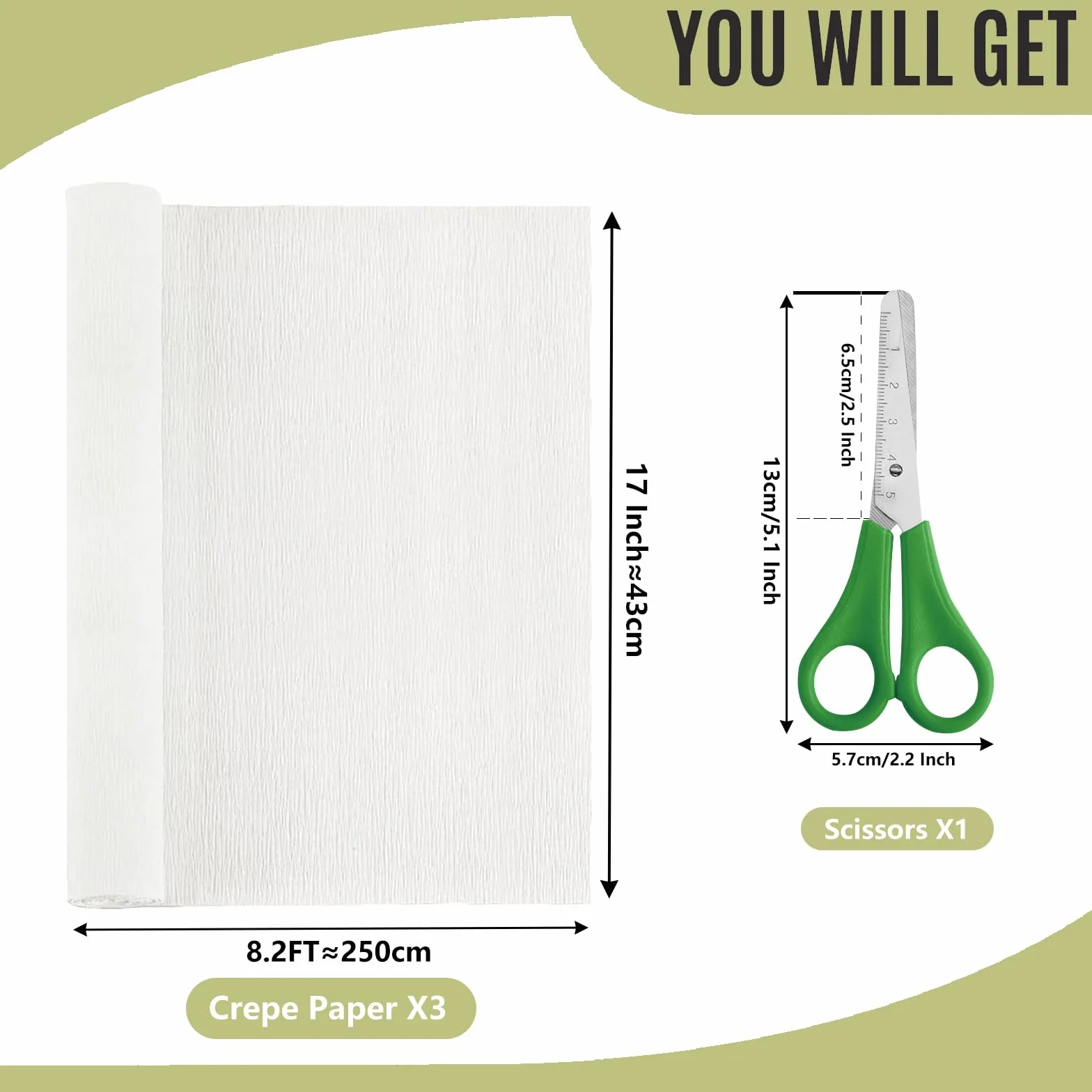 Carta Crespa 43x250 cm 3 Rotoli Bianco per Fiori Fai Da Te Artigianato Feste Decorazioni