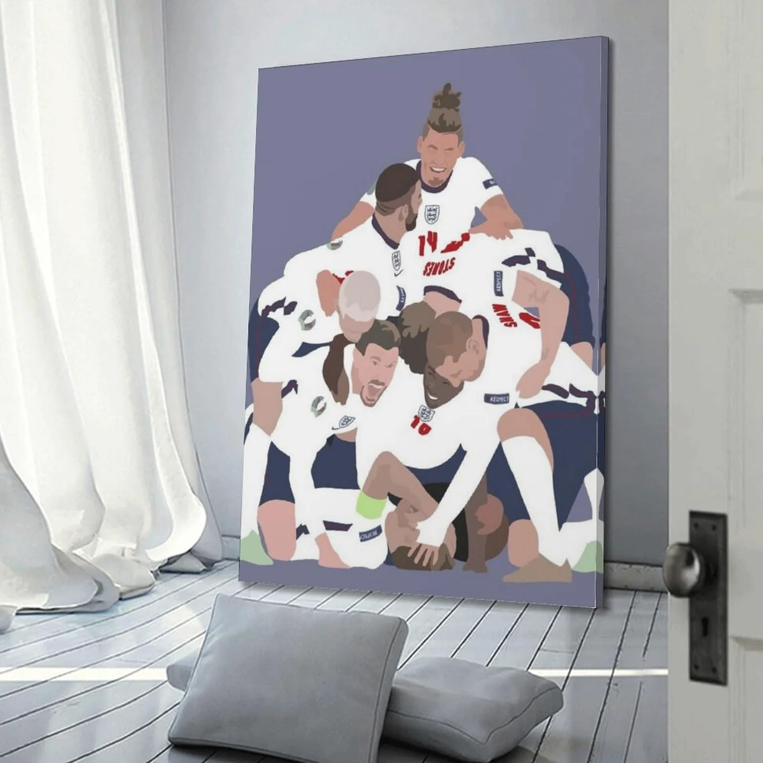 DLJGDS Poster da parete su tela con motivo sportivo a cartoni animati, motivo: giocatori della squadra inglese che festeggiano la festa della squadra inglese, poster decorativo moderno per la camera