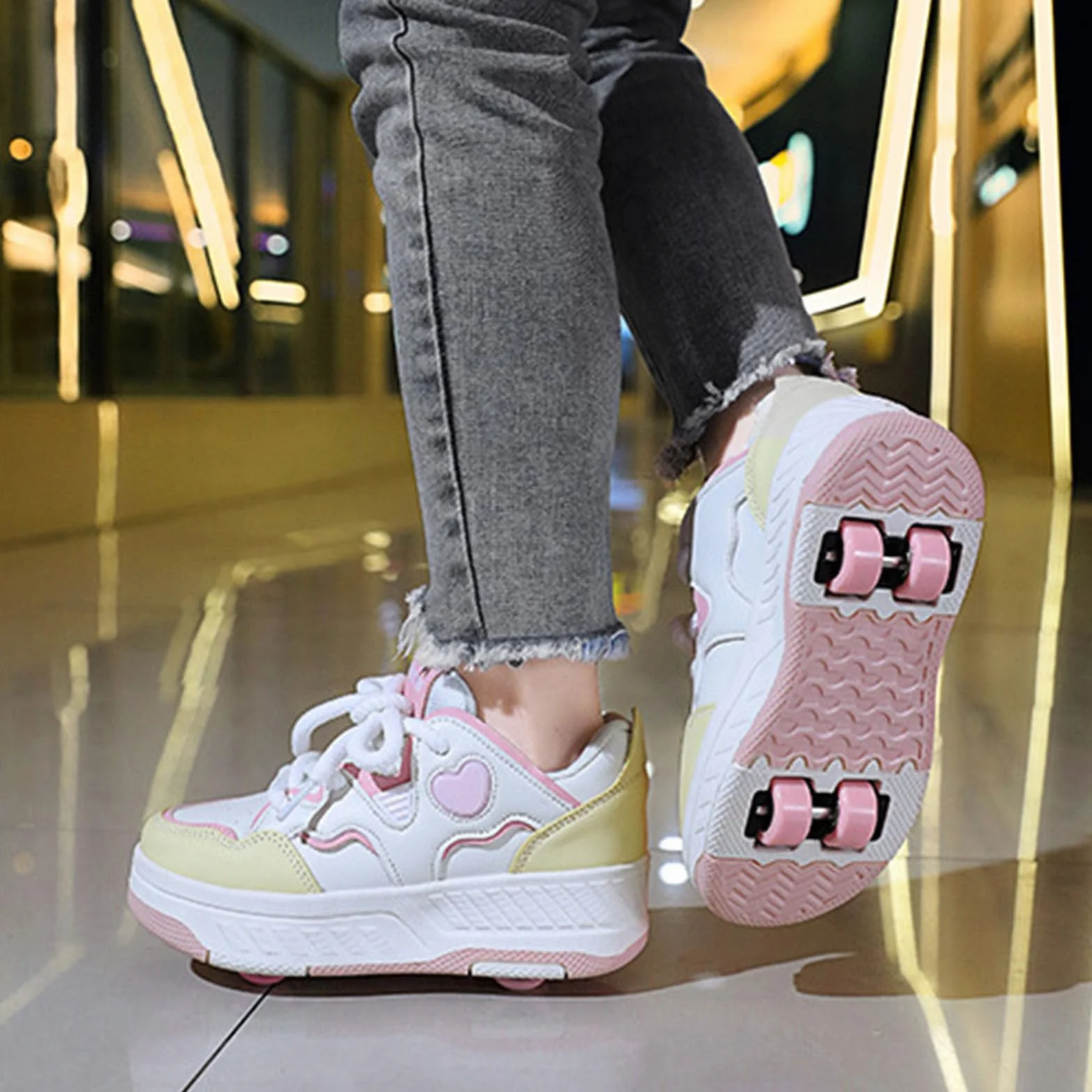 Surwin Scarpe con Rotelle Bambino 2 in 1 Sneaker Cuore d'Amore con Ruote Unisex Traspirante