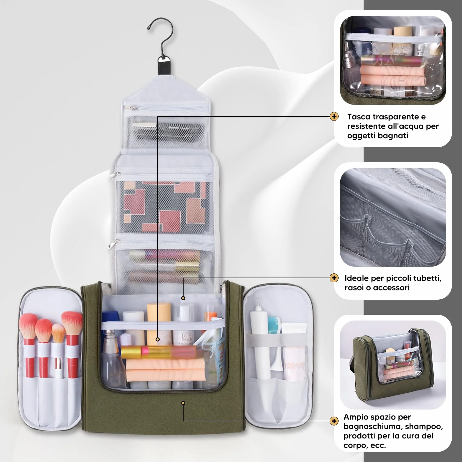 Beauty Case da Viaggio, Grande Borsa da Toilette da Appendere per donna e Uomo, 4 in 1 Beauty Case Impermeabile con Gancio Girevole