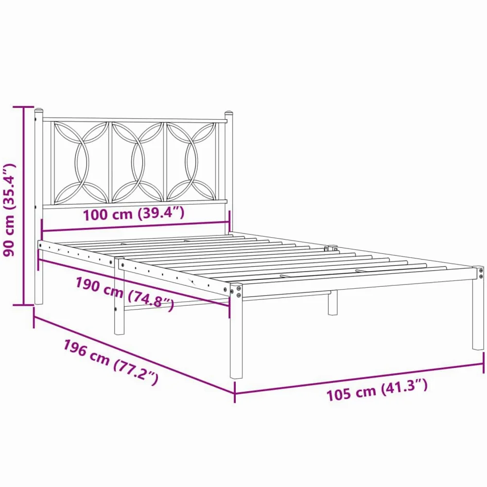 vidaXL Telaio letto con testiera, telaio del letto con rete a doghe in metallo, letto singolo per camera da letto, metallo bianco 100 x 190 cm
