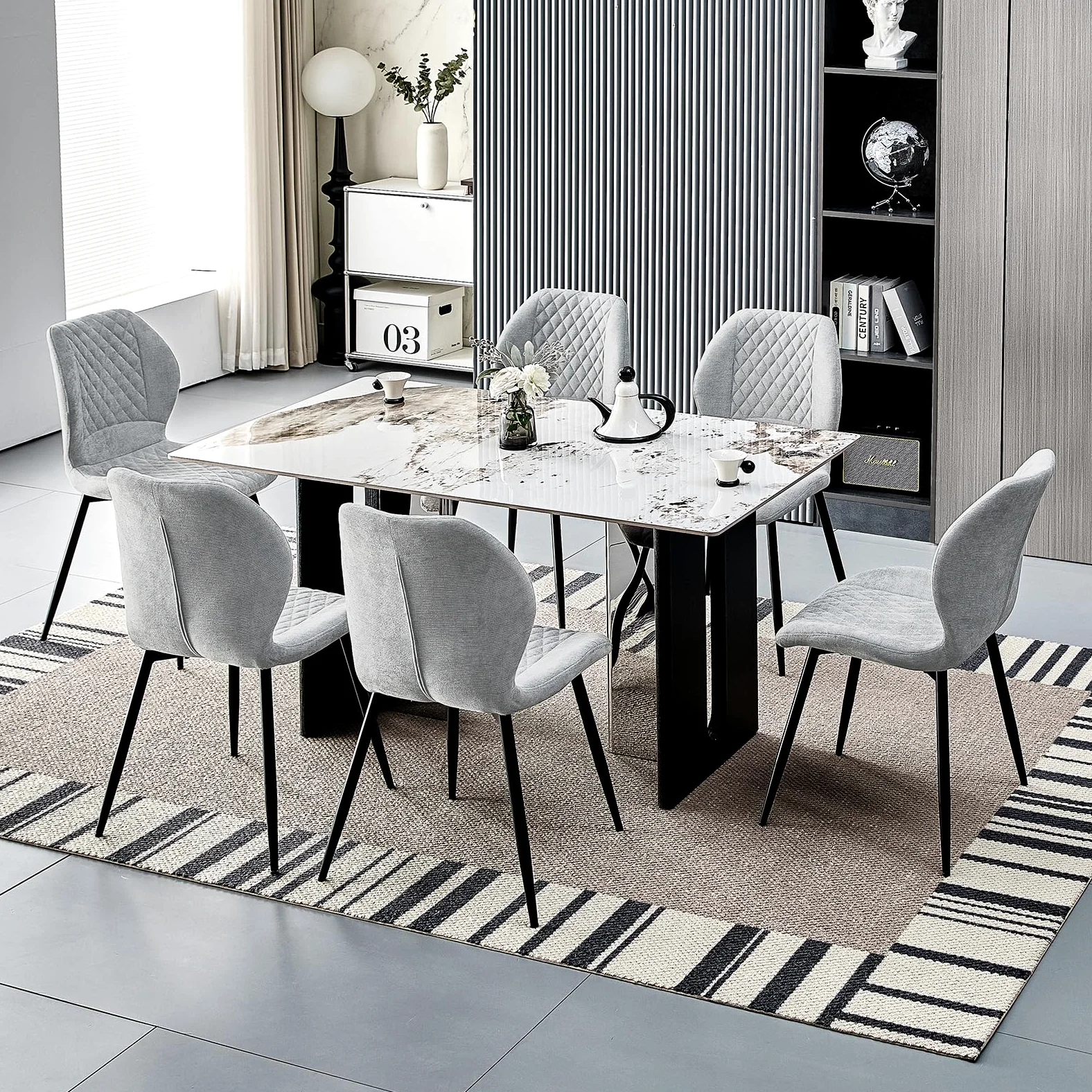 JIJIAN set di 6 Sedie da Pranzo Imbottite in Lino Naturale, Design Ergonomico Moderno per Cucina, Sala da Pranzo, Soggiorno, Camera da Letto, Reception, Grigio
