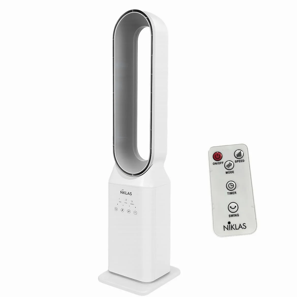 INTEC - Ventola silenziosa 50 W senza pale programmabile - Ventola a telecomando a 3 velocità Timer 7 h Bianco