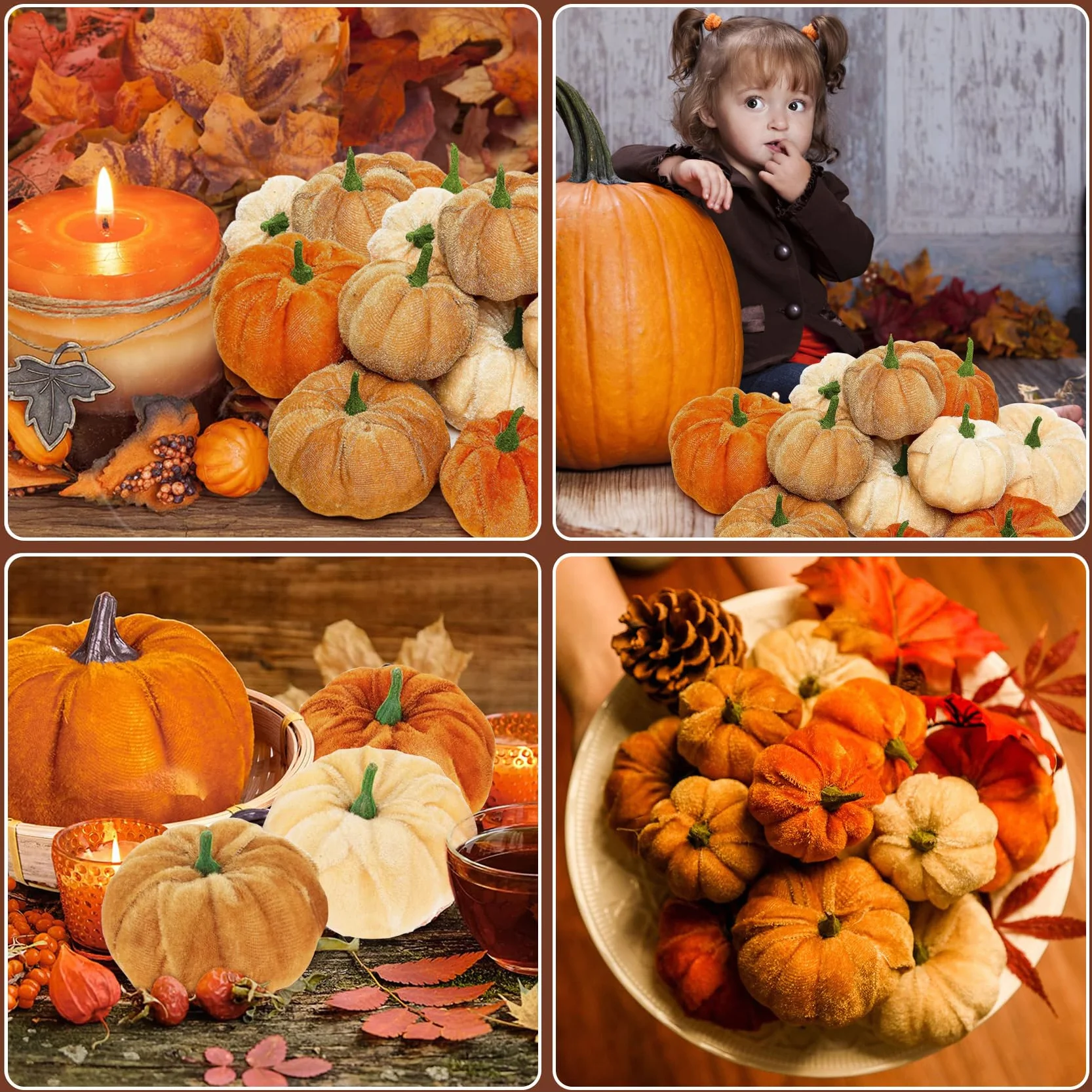 Décoration Autunnali Zucca 12 Pezzi Zucche di Velluto Artificiali per Halloween Ringraziamento