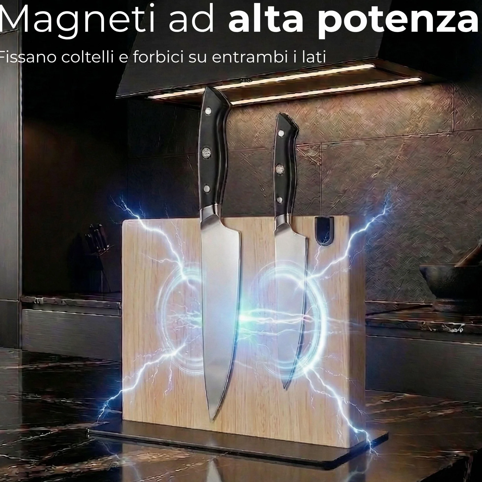 Magnetico Ceppo Coltelli da Cucina XL con Affilacoltelli Integrato, Legno Massiccio