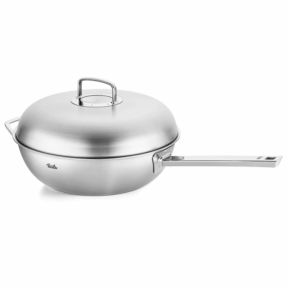 Fissler Original-Profi Collection, Padella Wok in Acciaio Inox Diametro 32 cm, 6.4 L, Coperchio in Metallo, Multistrato Premium A 5 Strati, Distribuzione Ottimale del Calore, Compatibile Induzione