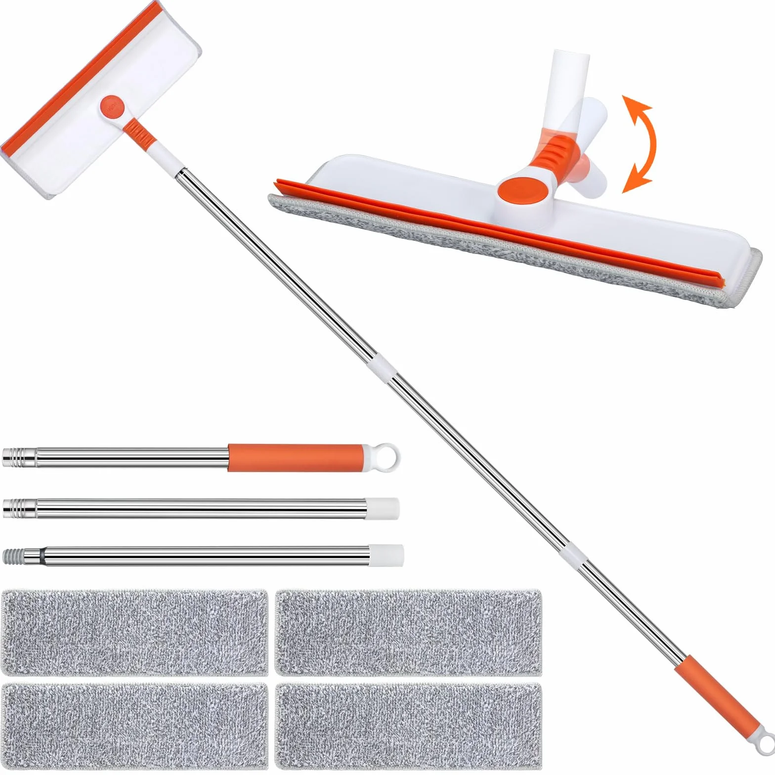 Alyvisun Lavavetri con Manico Telescopico 132cm, Kit 2 in 1 per Pulizia Finestre con Tergivetro Silicone e 4 Tamponi Microfibra