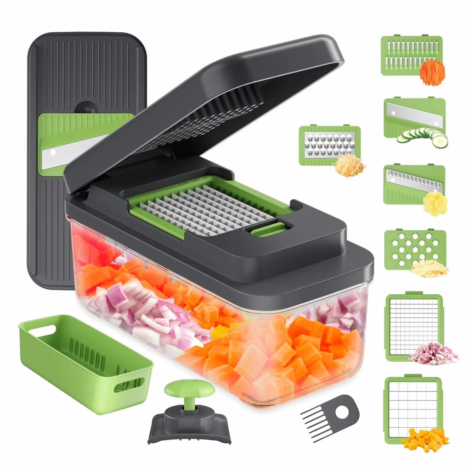 Ibergrif M524-7 Affetta Verdure 7 in 1 Taglia Verdure Manuale Multifunzionale con Contenitore