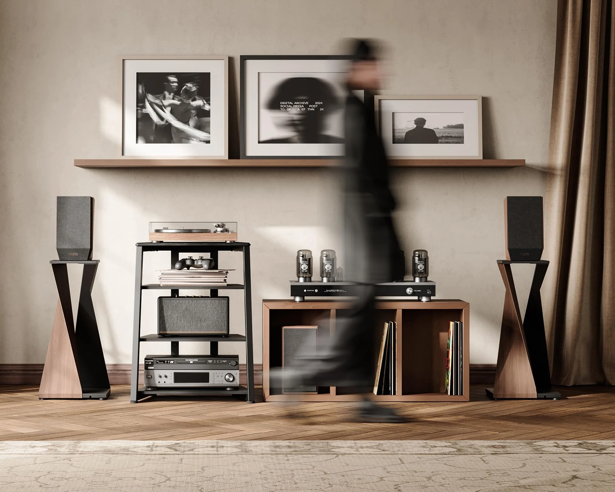 FITUEYES HiFi Shelf AV Shelf 4-level stand di legno con ripiani in legno per giradischi DVD Player Xbox supporto HIFI Rack