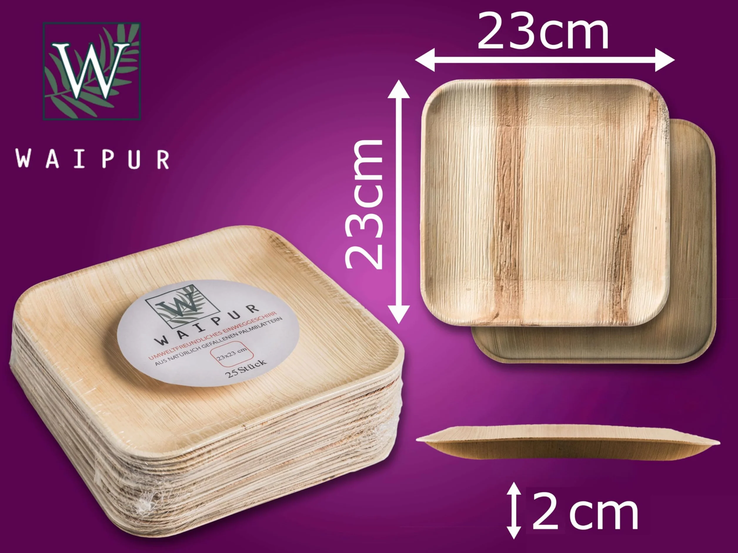 Piatti in Foglia di Palma Biologici 50 Pz Quadrati 23x23 cm Biodegradabili Compostabili