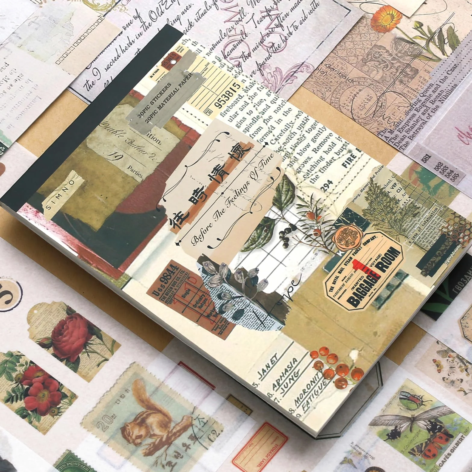 CMBPNNGS 411 Pezzi Vintage Scrapbook Accessory Set con 30 Fogli di Adesivi e 20 Fogli di Carta per Bullet Junk Journal Scrapbook Journaling, Sentimenti
