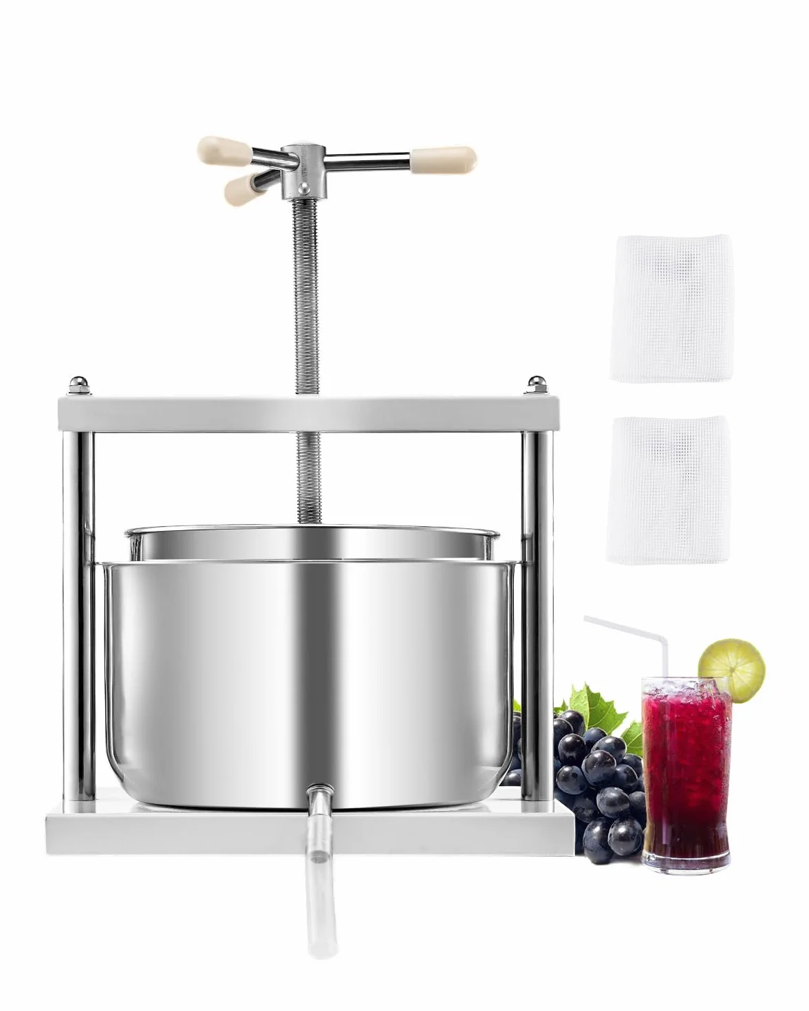 VEVOR Pressa Manuale per Vino di Frutta Cesto in Acciaio Inox 12L con Manico, Spremiagrumi Manuale per Bevande Alcoliche Pressa per Sidro, Mela, UVA, Tintura, Miele, Olio d'Oliva Cucina, Casa