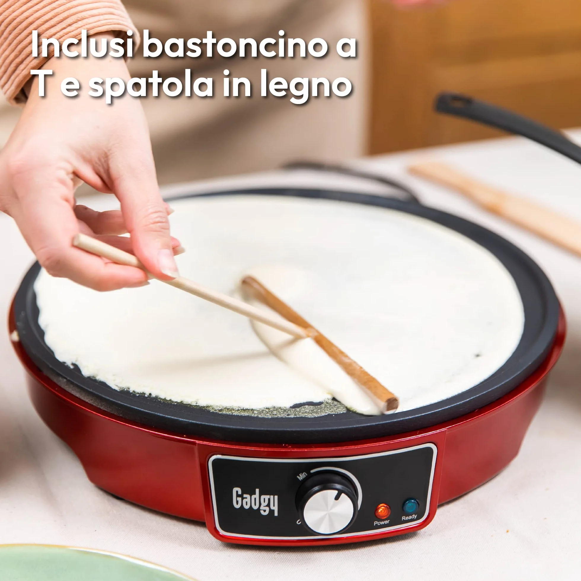 Gadgy Crepiera Elettrica 1000W – Piastra per Crepes e Pancake Maker con Temperatura Regolabile e Spatola Inclusa