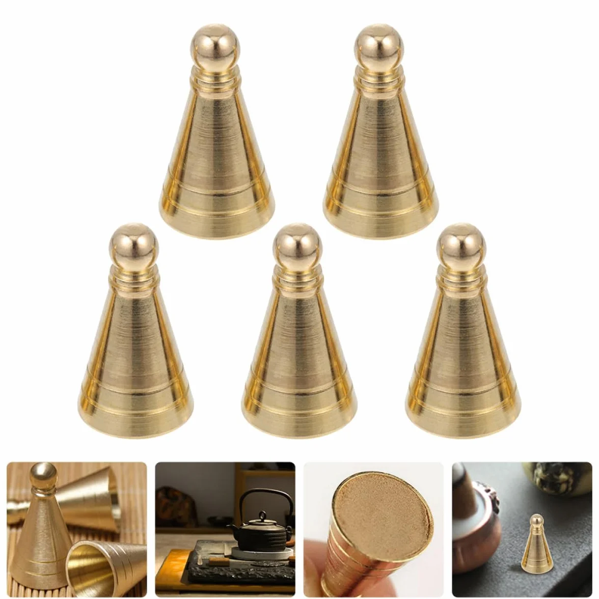 Stampi per Coni di Incenso Fai da Te in Rame 5 Pezzi Colore Oro Pratici e Facili da Usare per Creazione di Incenso in Ambienti come Bar e Templi
