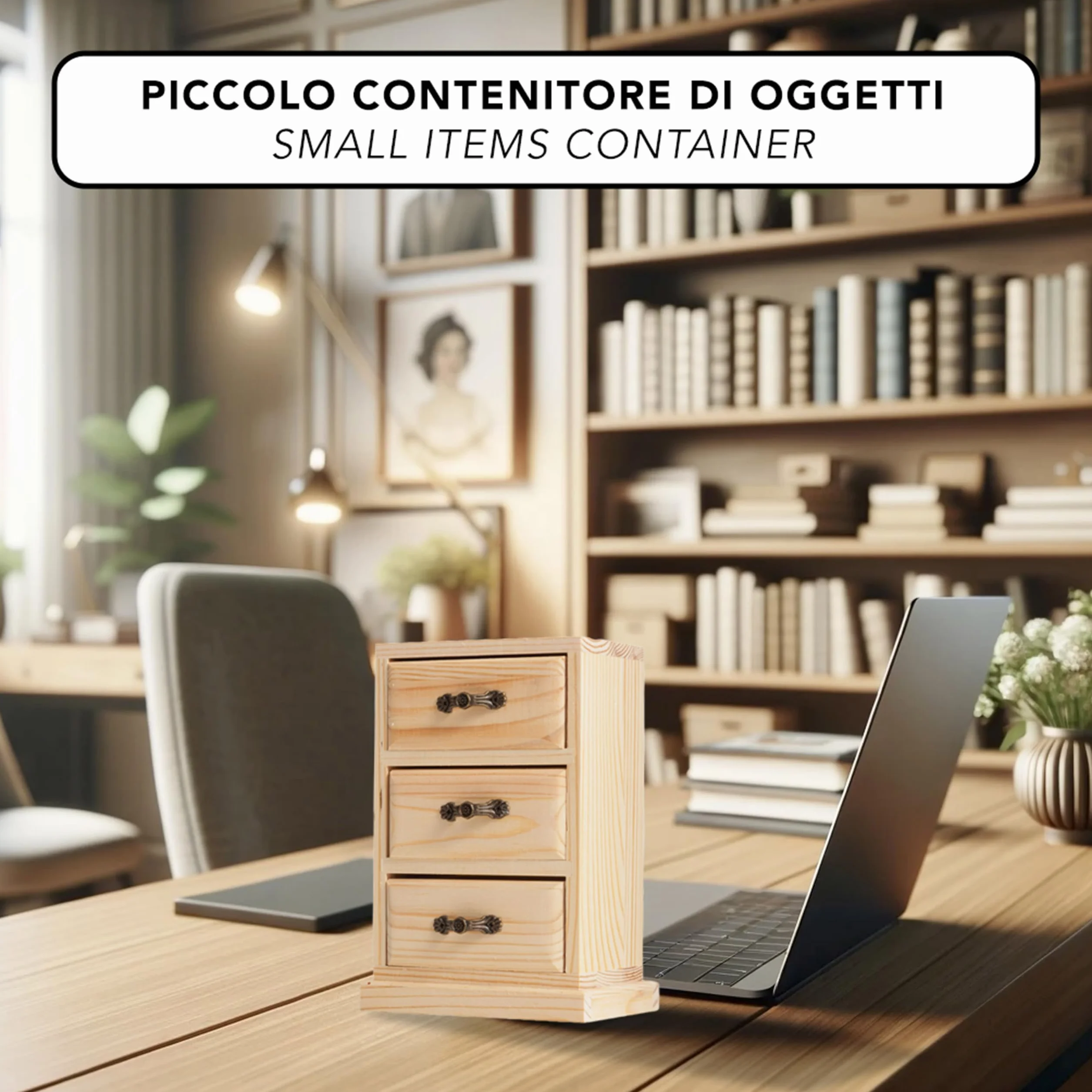 IPEA Legno Organizer da Tavolo 17 cm Mini Cassettiera Portaoggetti e Porta Gioielli per Scrivania