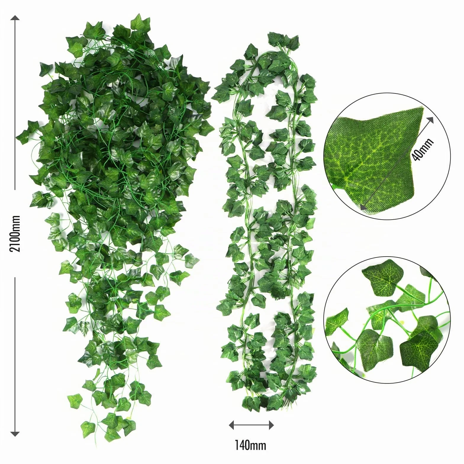 Vinabo Home Deco Edera Finta Pianta Artificiale Rampicante Ghirlanda 2,1m 12 Pezzi Verde per Esterno