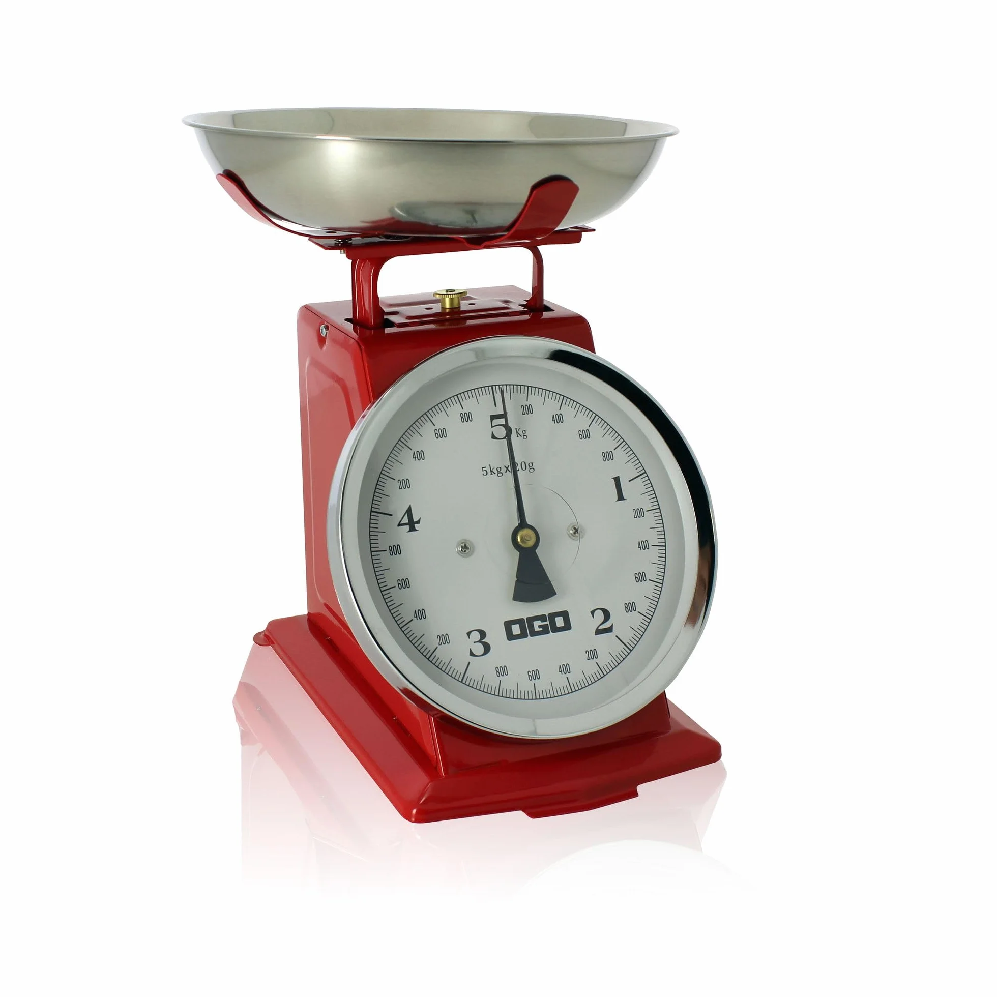 OGO LIVING - bilancia da cucina meccanica - 7915011 - pesa fino a 5 kg, graduazione 20 g - rosso