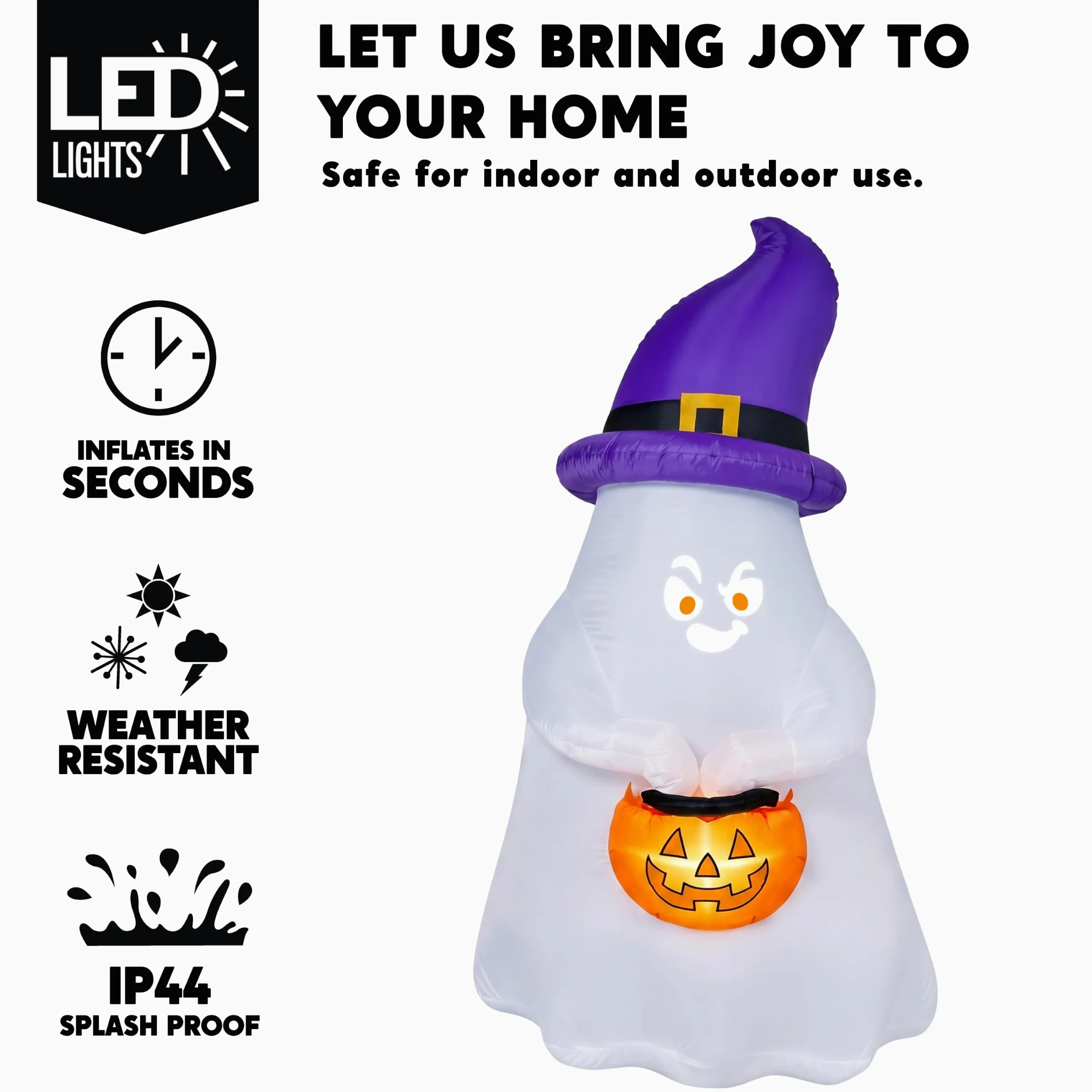 Joiedomi Decorazione gonfiabile per Halloween da 1,5 m, con proiettore e musica, con 8 espressioni facciali e carillon per feste all'aperto