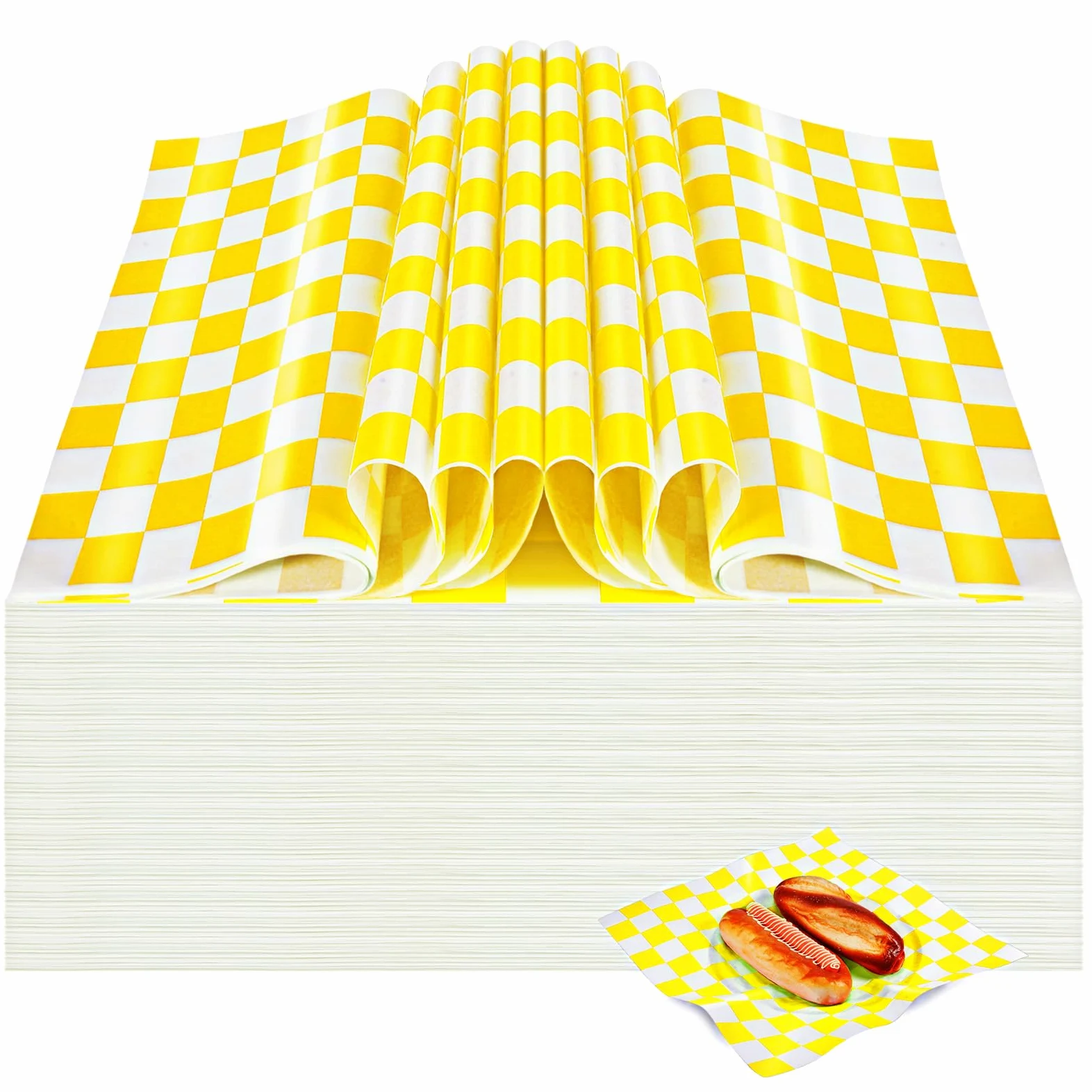 Colarr 1000 fogli di carta cerata, 38 x 38 cm, grandi fogli di carta da imballaggio a scacchi, per hamburger, pane, ristorante, barbecue, picnic (giallo)